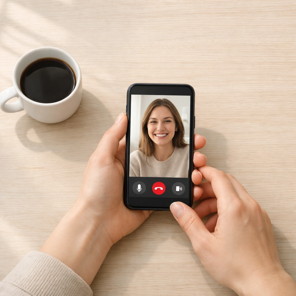 Person using smartphone for remote online notarization video call session