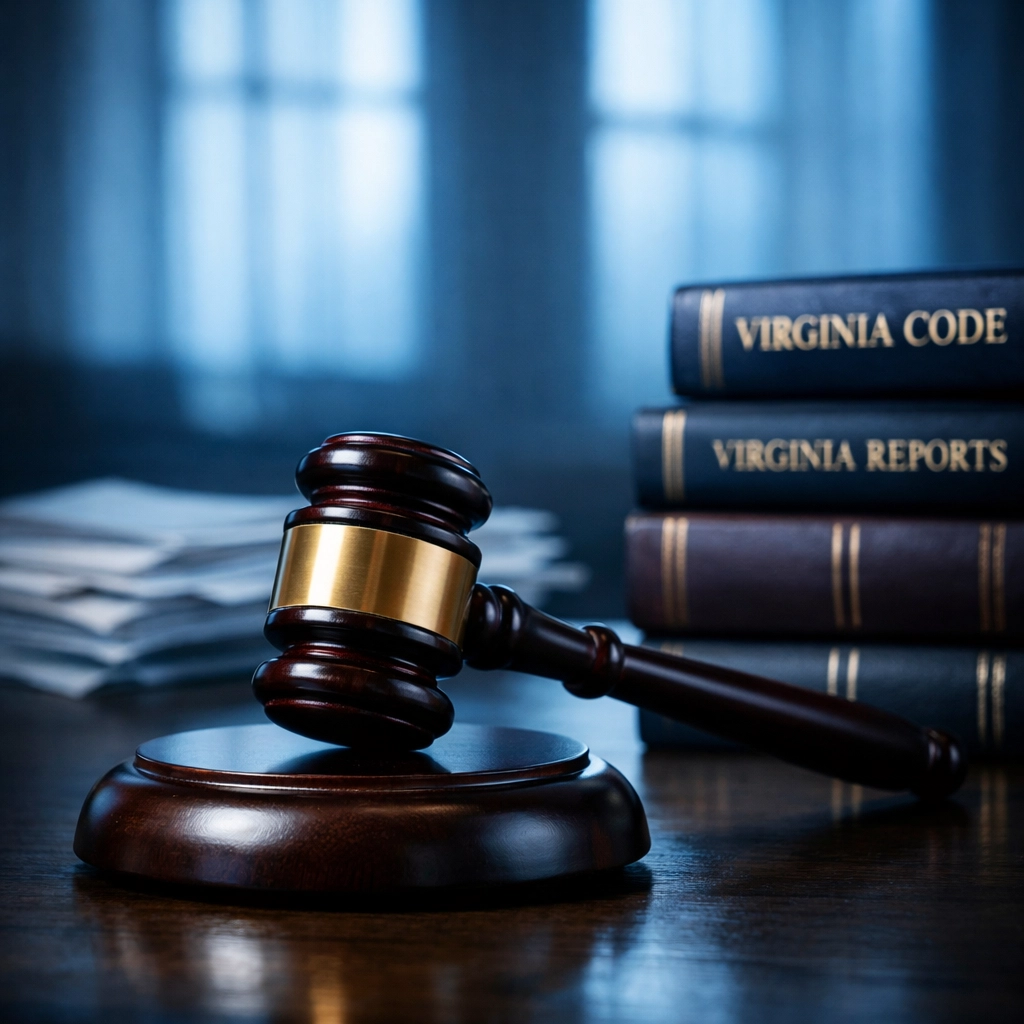 Judge's gavel and Virginia law books representing DUI penalties and courtroom proceedings