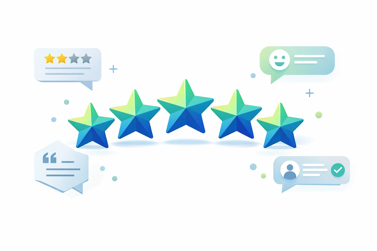 Five-star rating symbols with customer review feedback for Google Business Profile