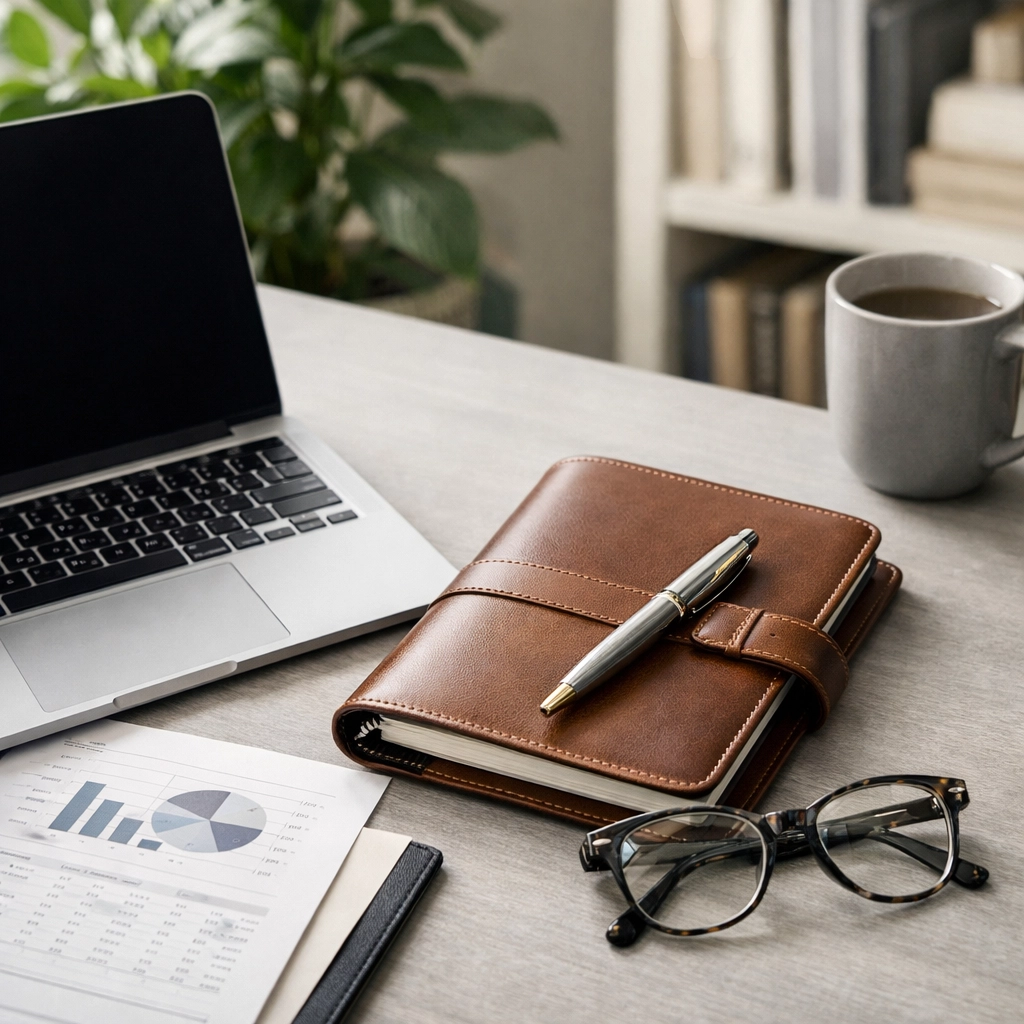 Organized home office desk symbolizing financial security and stability for an online cash advance.