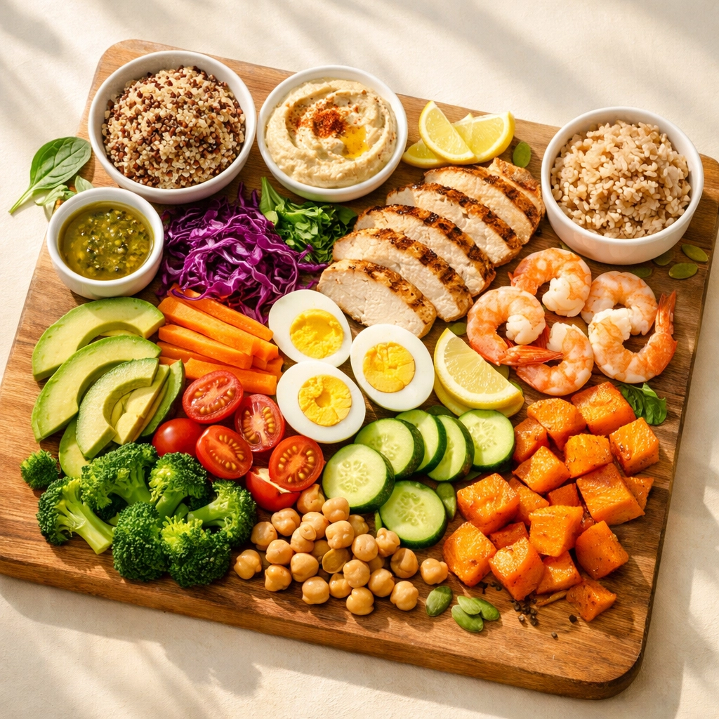 Healthy meal prep with fresh vegetables, lean protein, and whole grains for weight loss nutrition plan