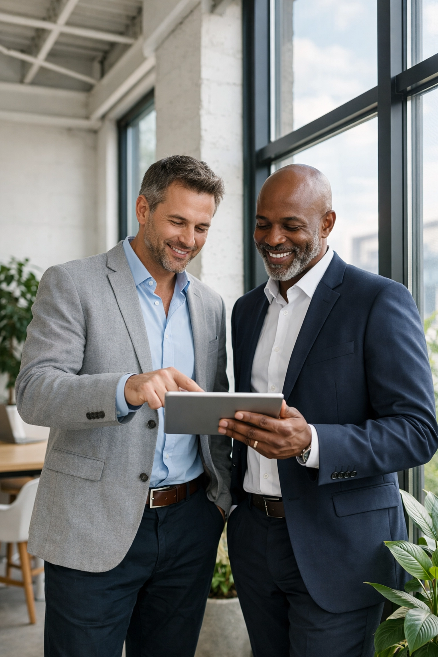 Business partners in a modern office managing cash flow stability using professional financial tools.