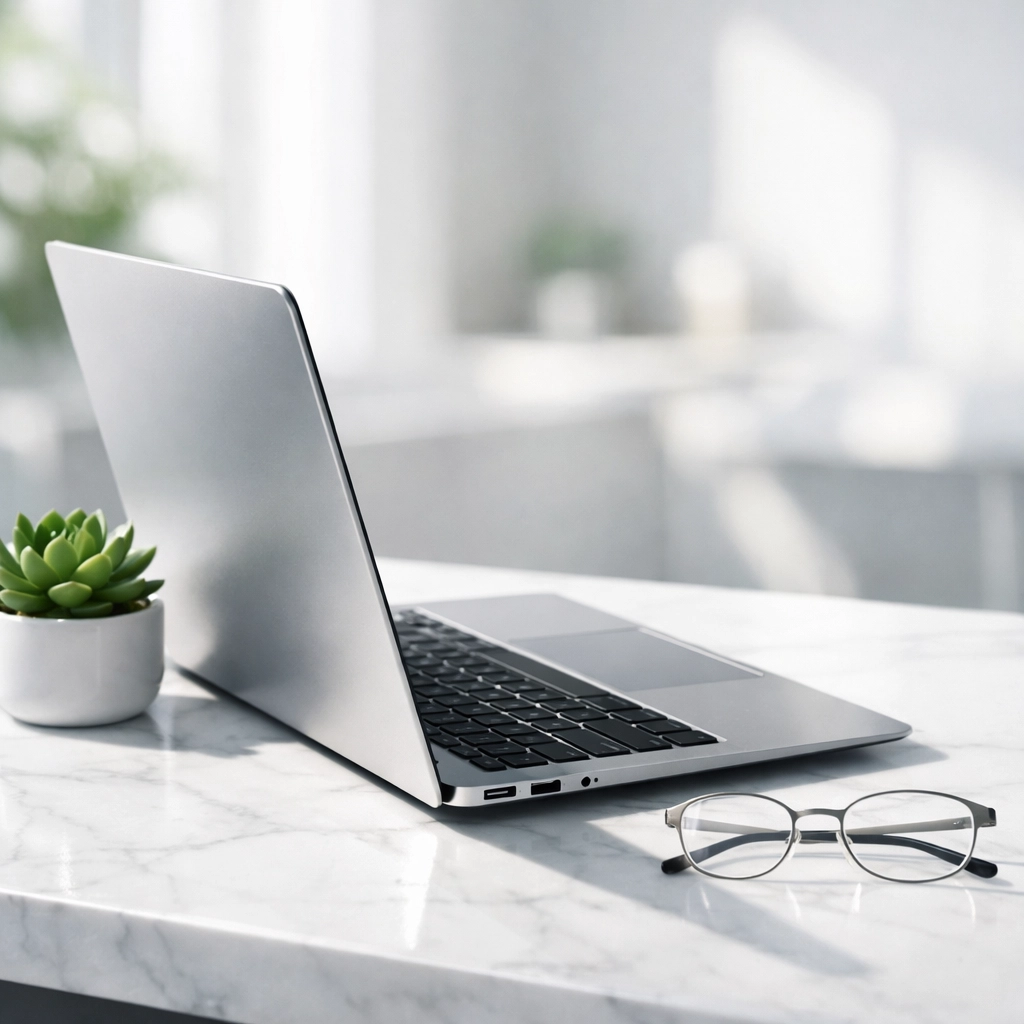 Sleek laptop in a bright office representing a fast-loading custom business website for local conversion.