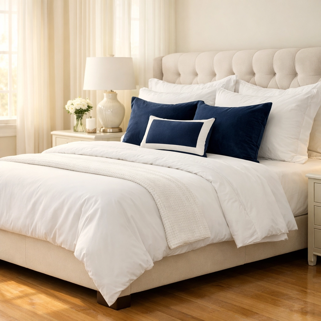 Tranquil luxury bedroom with pristine hardwood floors following professional deep cleaning Harvard MA.