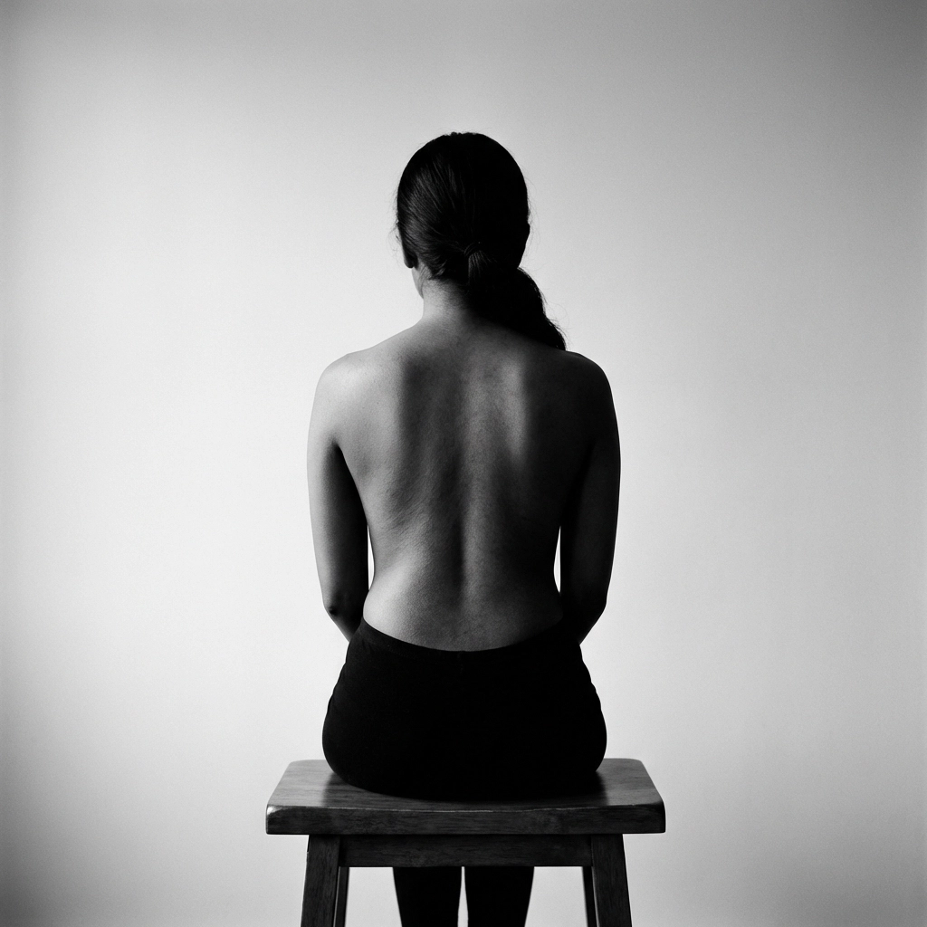 Artistic fine art nude photography of a South Asian woman sitting in soft natural light.