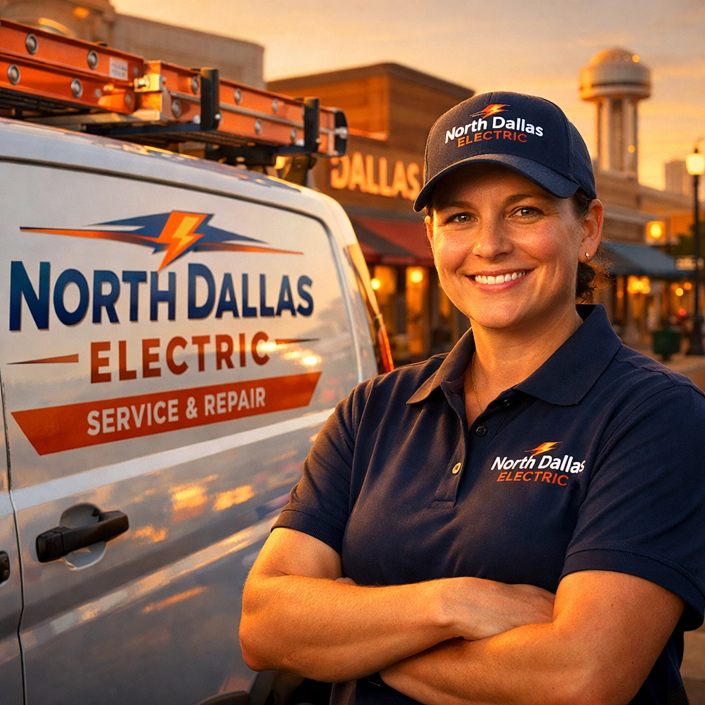 Dallas business owner wearing a custom embroidered uniform next to a branded work vehicle.