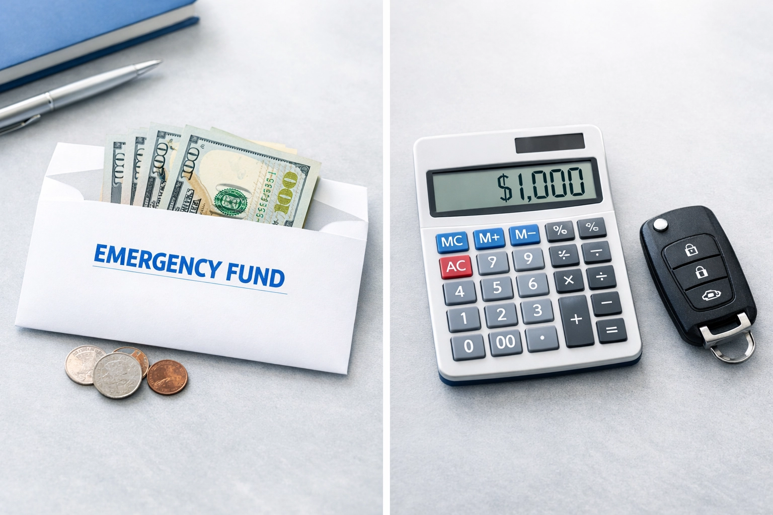 Car insurance deductible decision with emergency fund cash and calculator