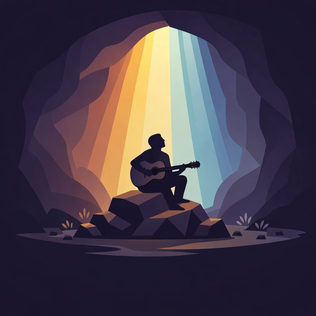 Acoustic worship in cave setting for intimate Christian podcast anti-concert series