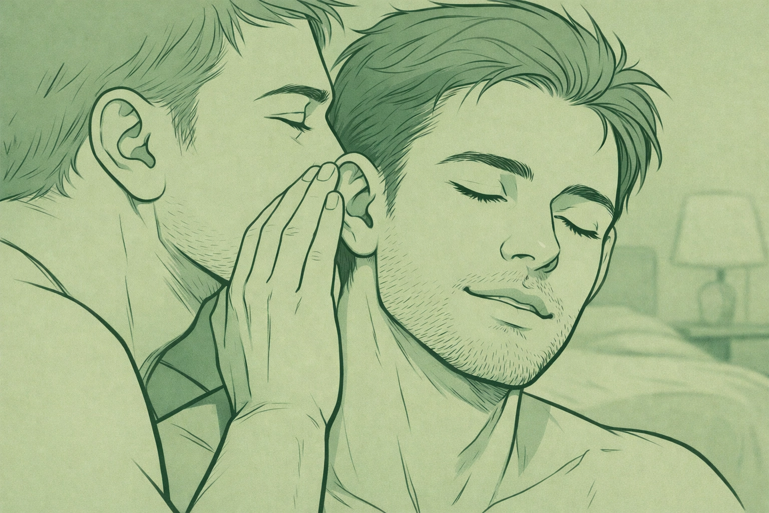 Gay couple in tender sensory exploration moment showcasing emotional intimacy