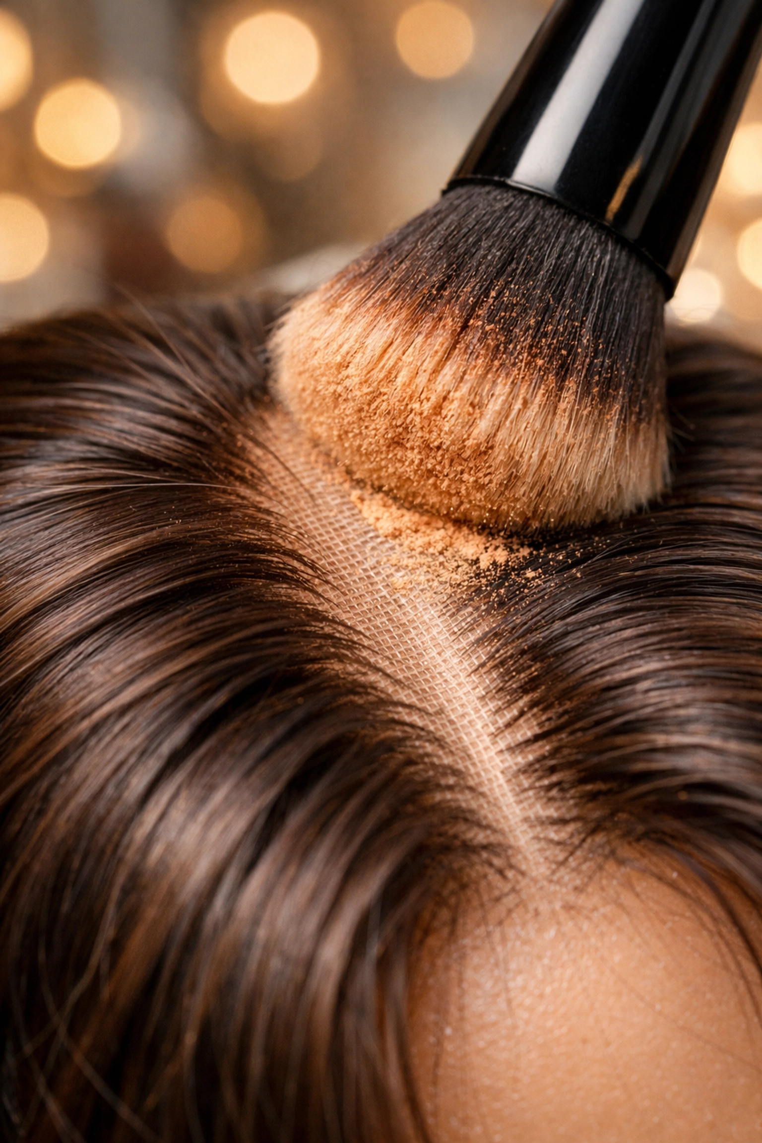 Applying foundation to the lace parting of a human hair wig to create a flawless melted scalp look.