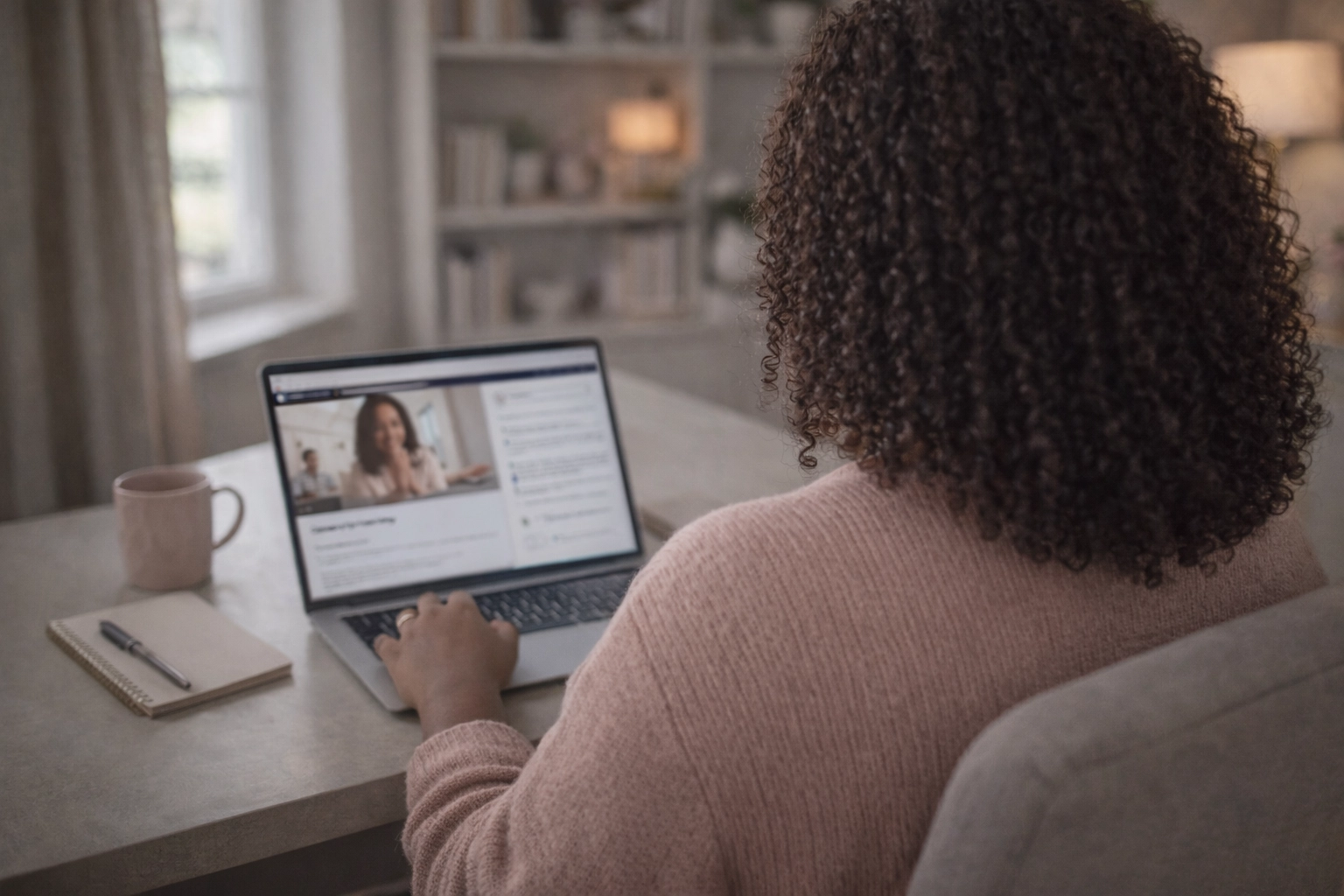 Compassionate coach supporting client online, showing how to set boundaries with empathy