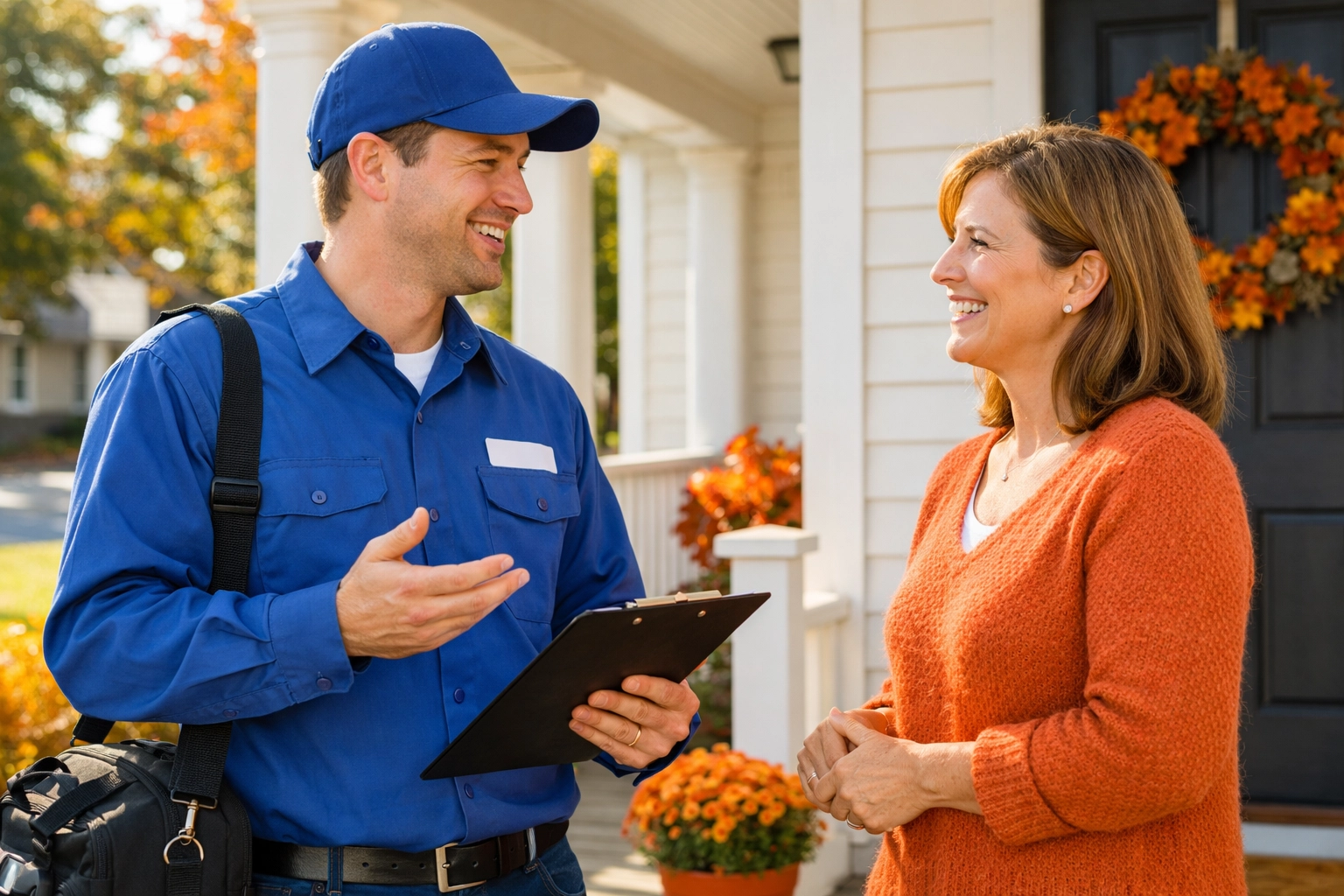 Friendly Evolution HVAC specialist providing AC repair Tonawanda NY services to a local homeowner.