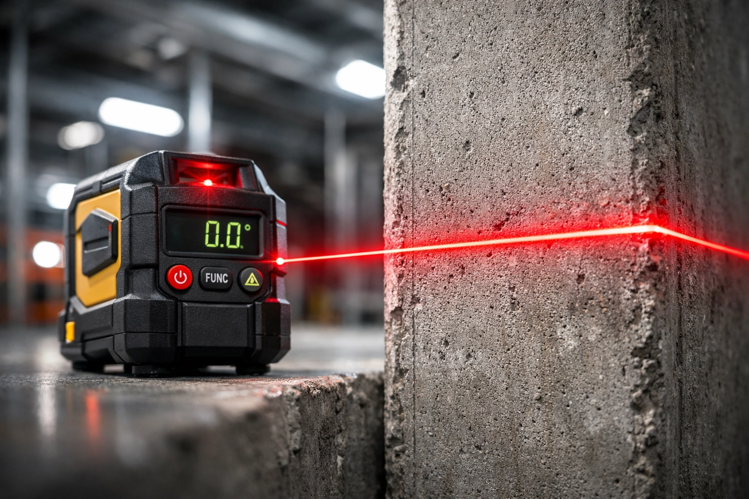 Construction laser level for precision quality control on a commercial building project site.