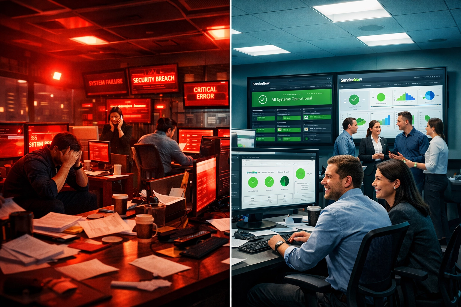 Before and after transformation of banking IT operations with ServiceNow implementation