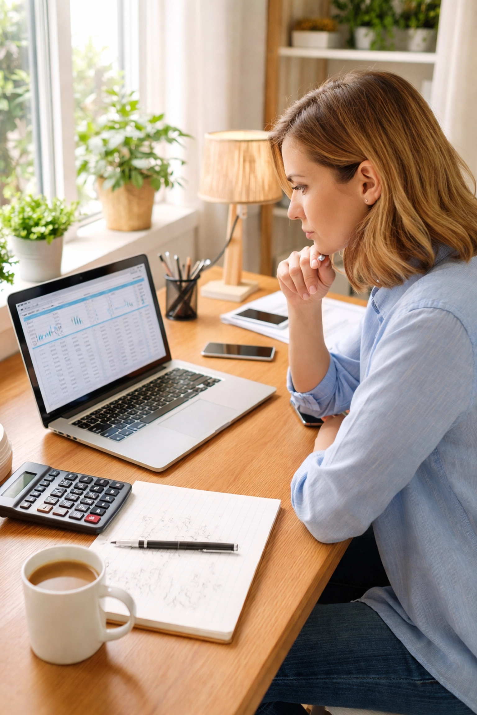 Small business owner at desk reviewing POS system costs and spreadsheets on a laptop for affordable choices