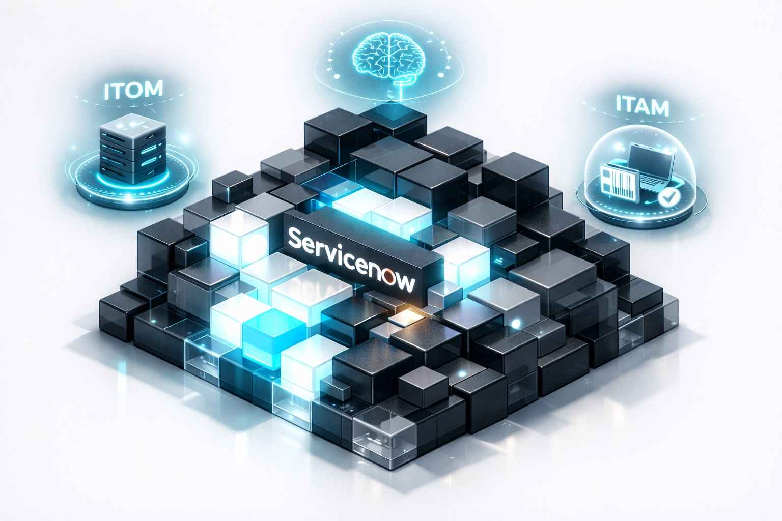 ServiceNow platform showing utilized and unused capabilities including ITOM and ITAM modules