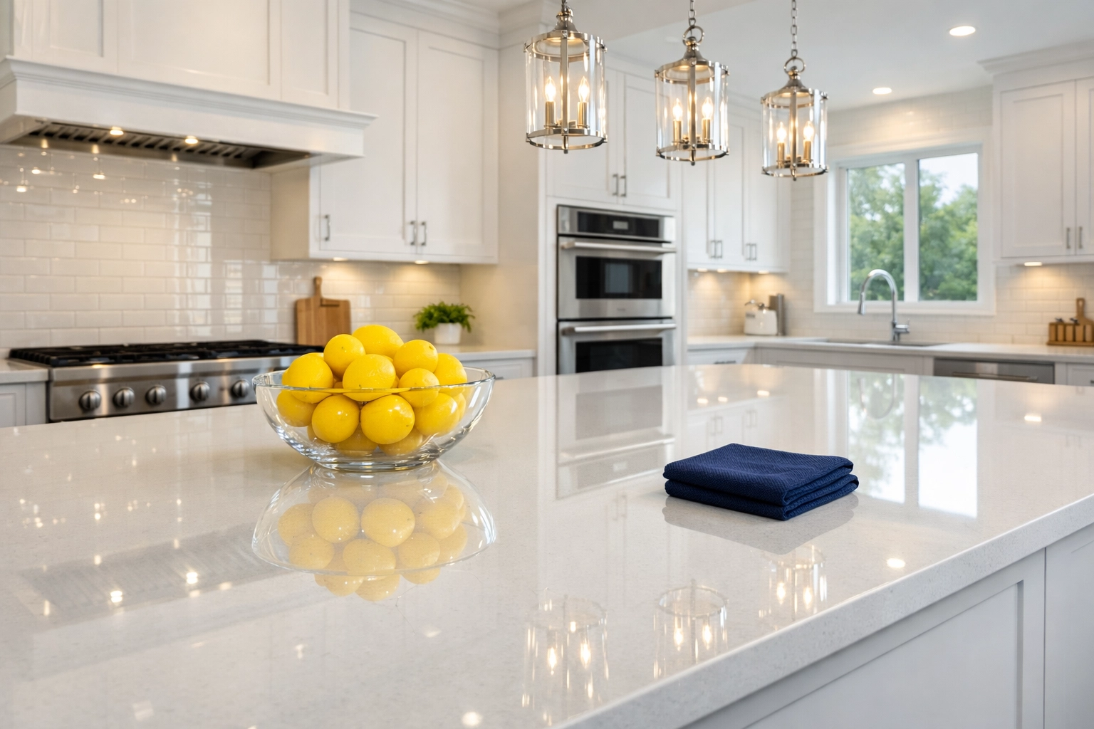 A sparkling clean modern kitchen counter in Massachusetts after the Ninja Experience service.
