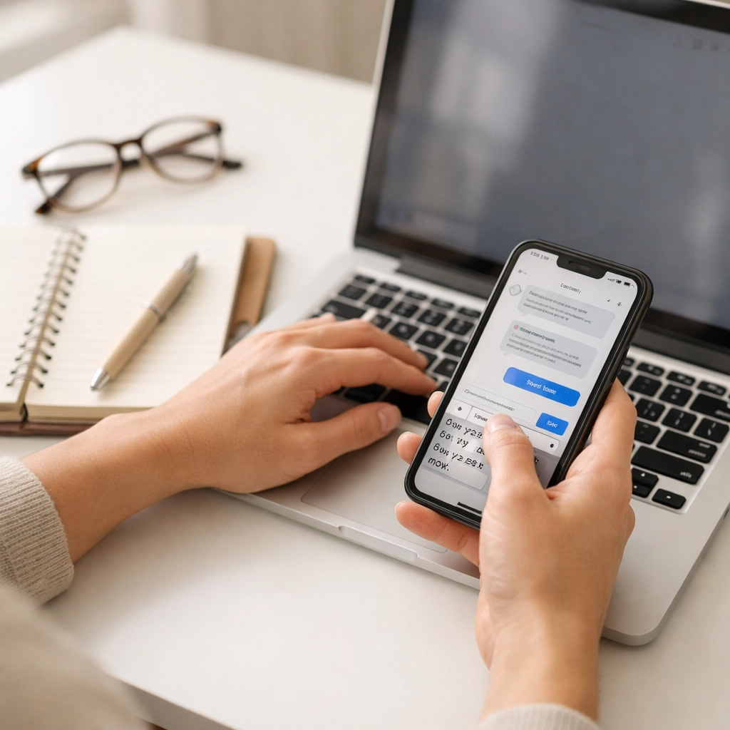Applying for online payday loans in Ontario and Alberta using a laptop and smartphone at a desk.