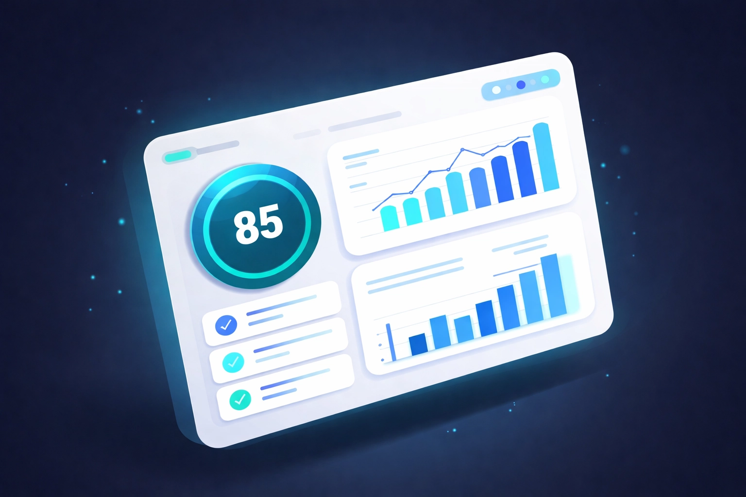 Modern dashboard graphic displaying AI visibility and citation tracking for brands with key data metrics