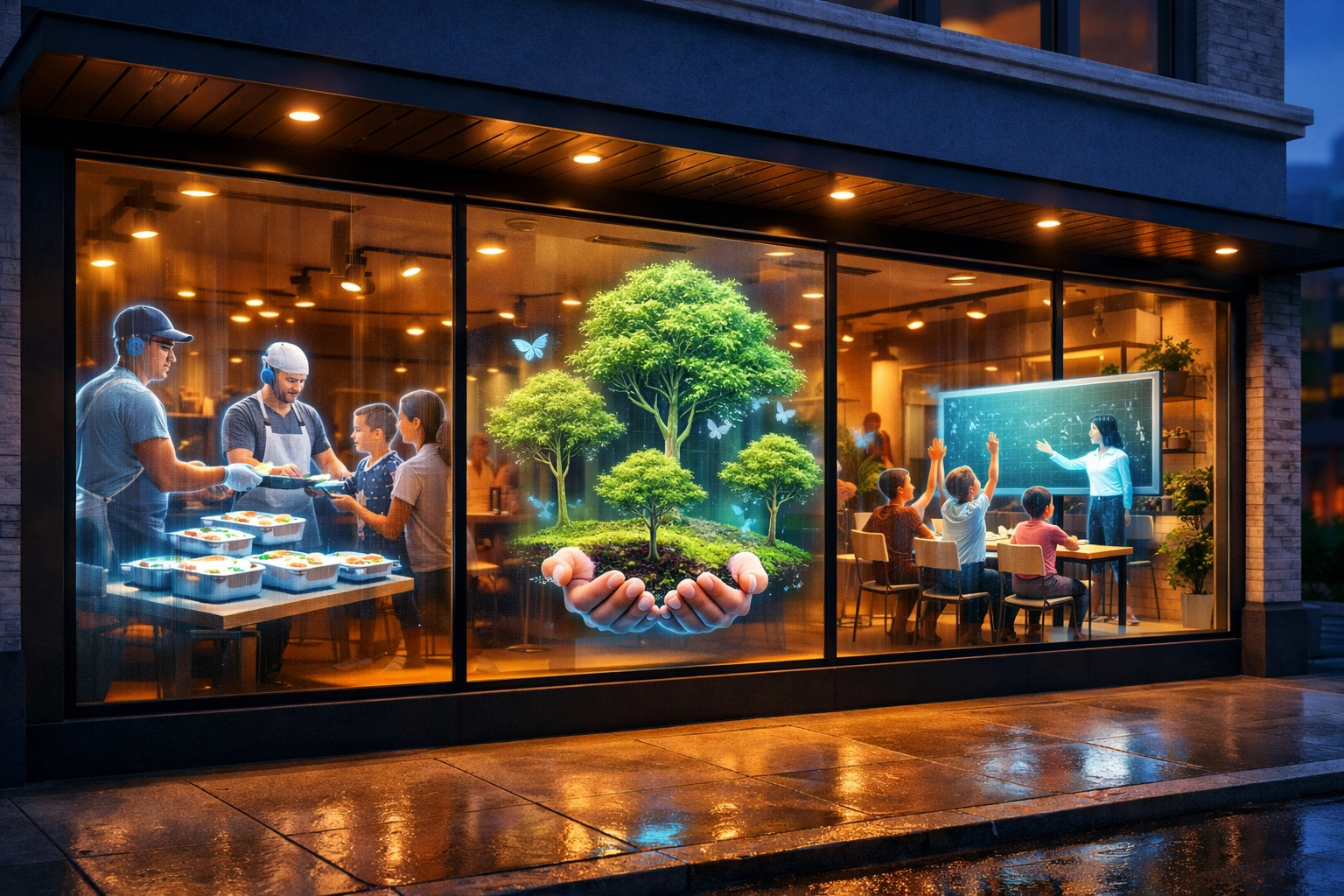 Merchant storefront displaying social impact stories from Larecoin crypto payment transactions