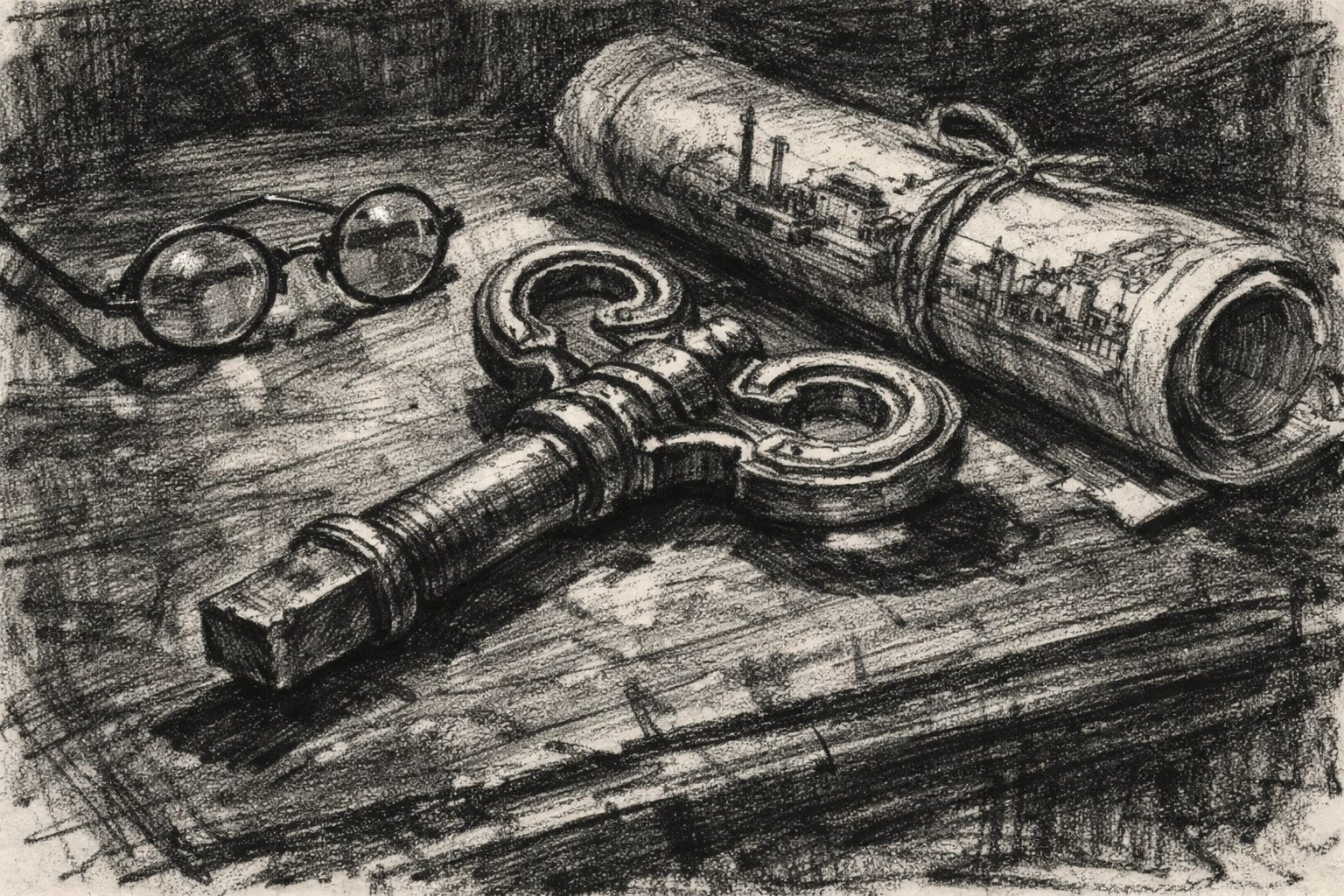 Vintage turnkey and factory blueprints on a desk, representing a turnkey business operation and legacy planning.