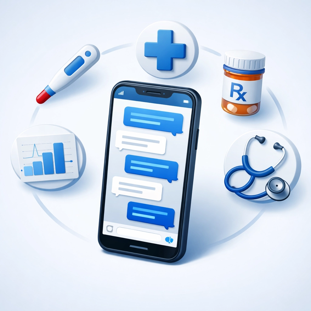 Smartphone with text messaging interface for treating common medical conditions via telehealth