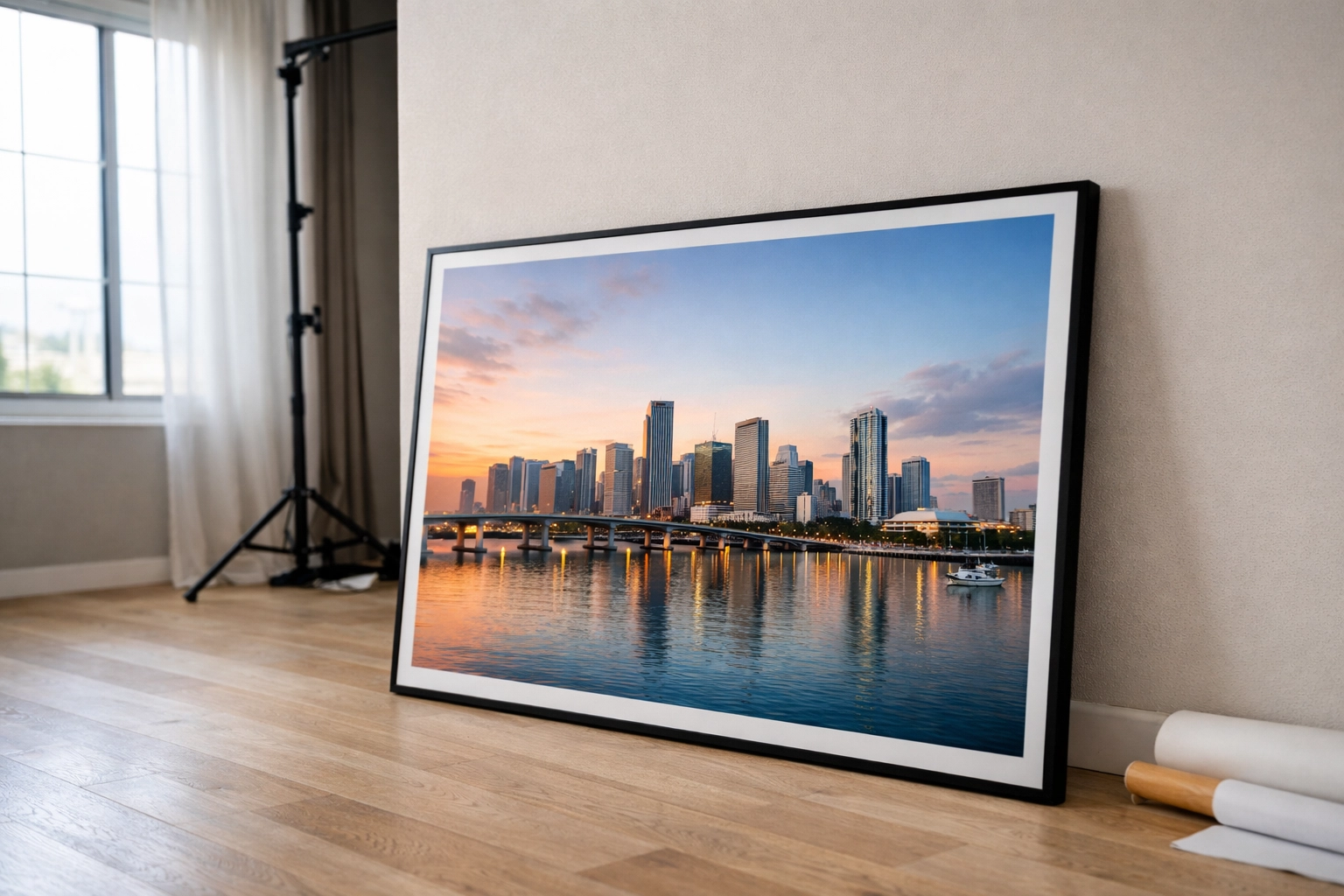 Professional fine art print of the Miami skyline showing results from a Miami photography tour.