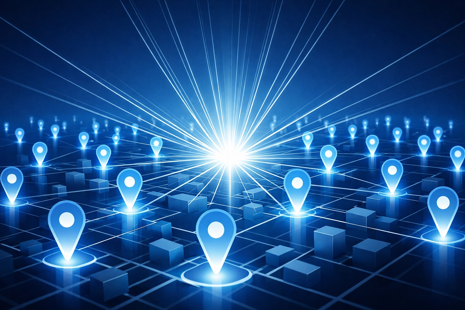 Abstract digital grid representing automated local SEO management and large-scale brand connectivity.