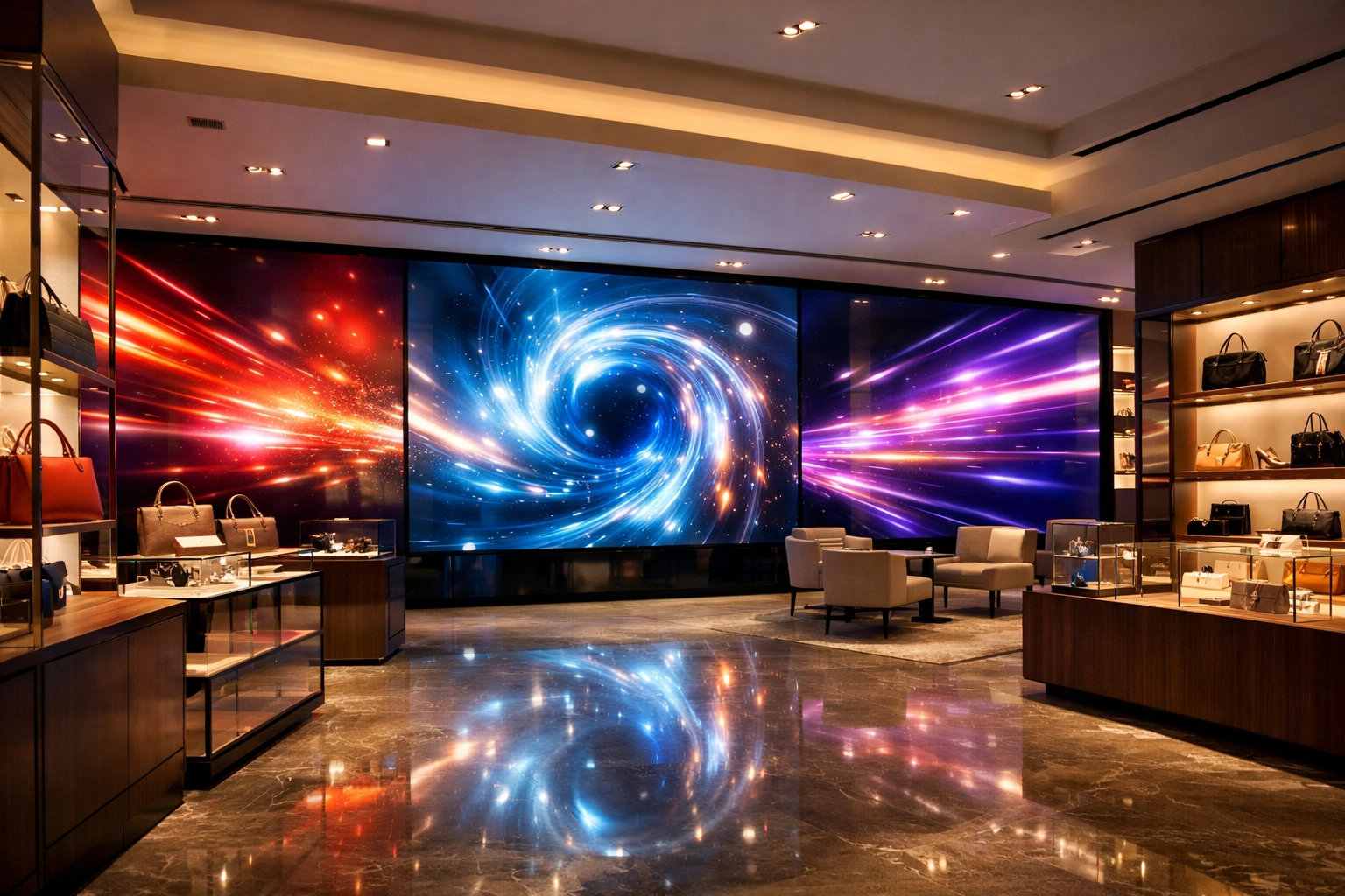 Modern retail interior with digital signage boosting brand visibility and customer interaction.