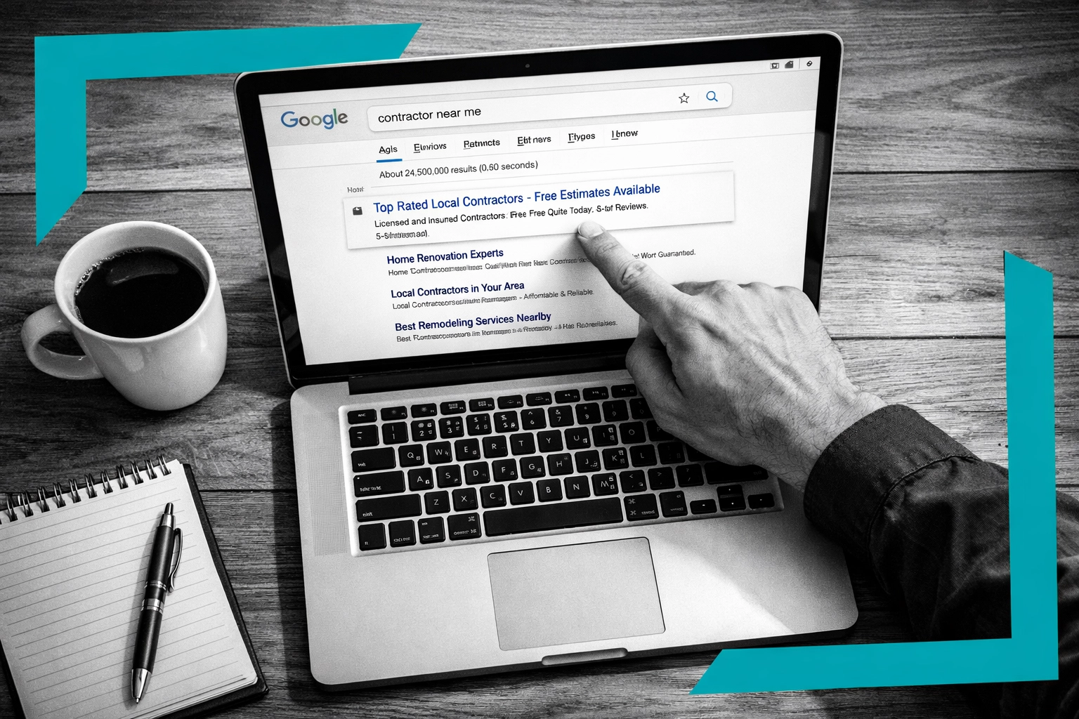 Google search results for contractor near me showing local business lead generation