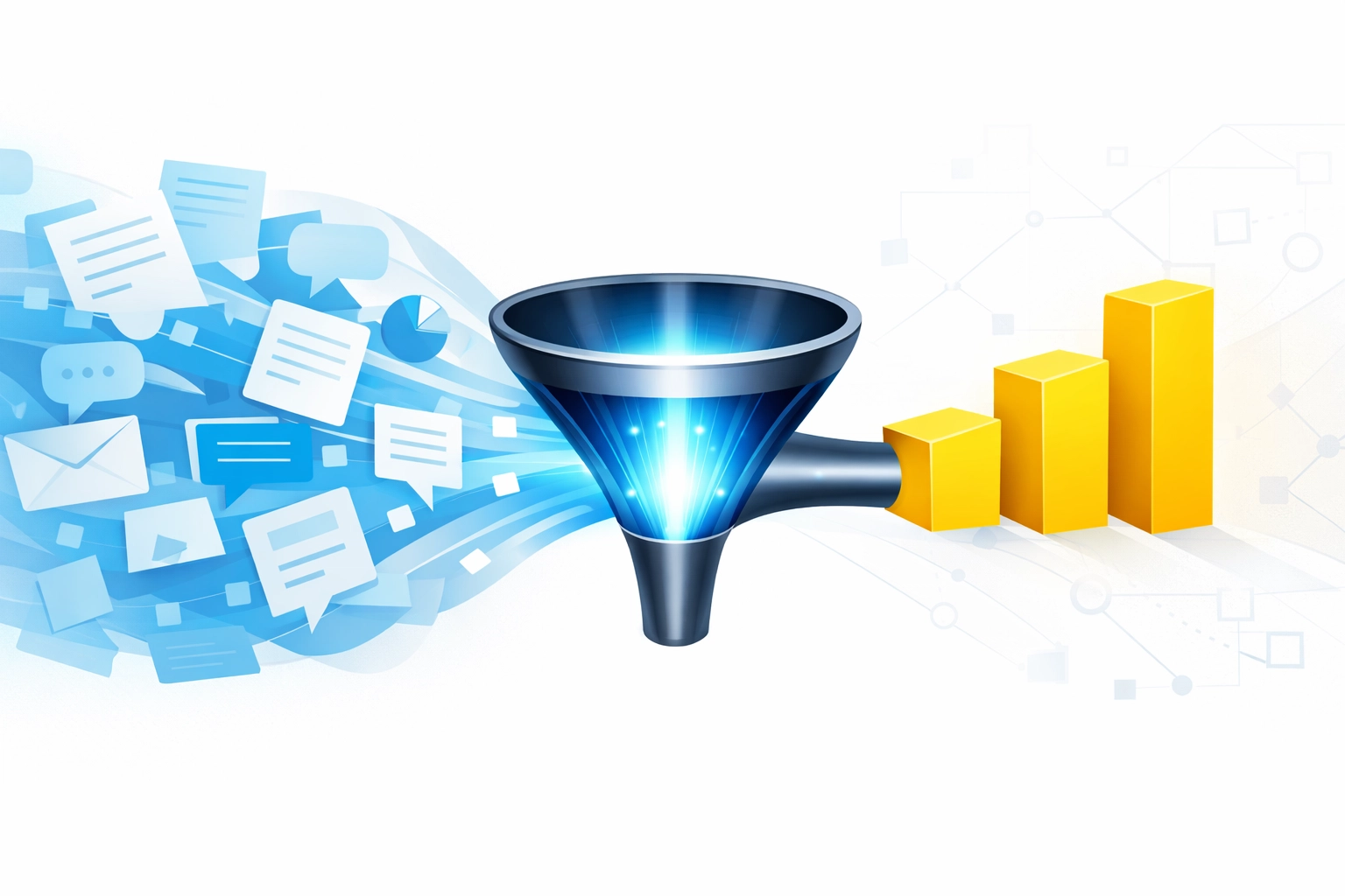 AI tool synthesizing messy documents and chat data into clear actionable business insights and KPIs.