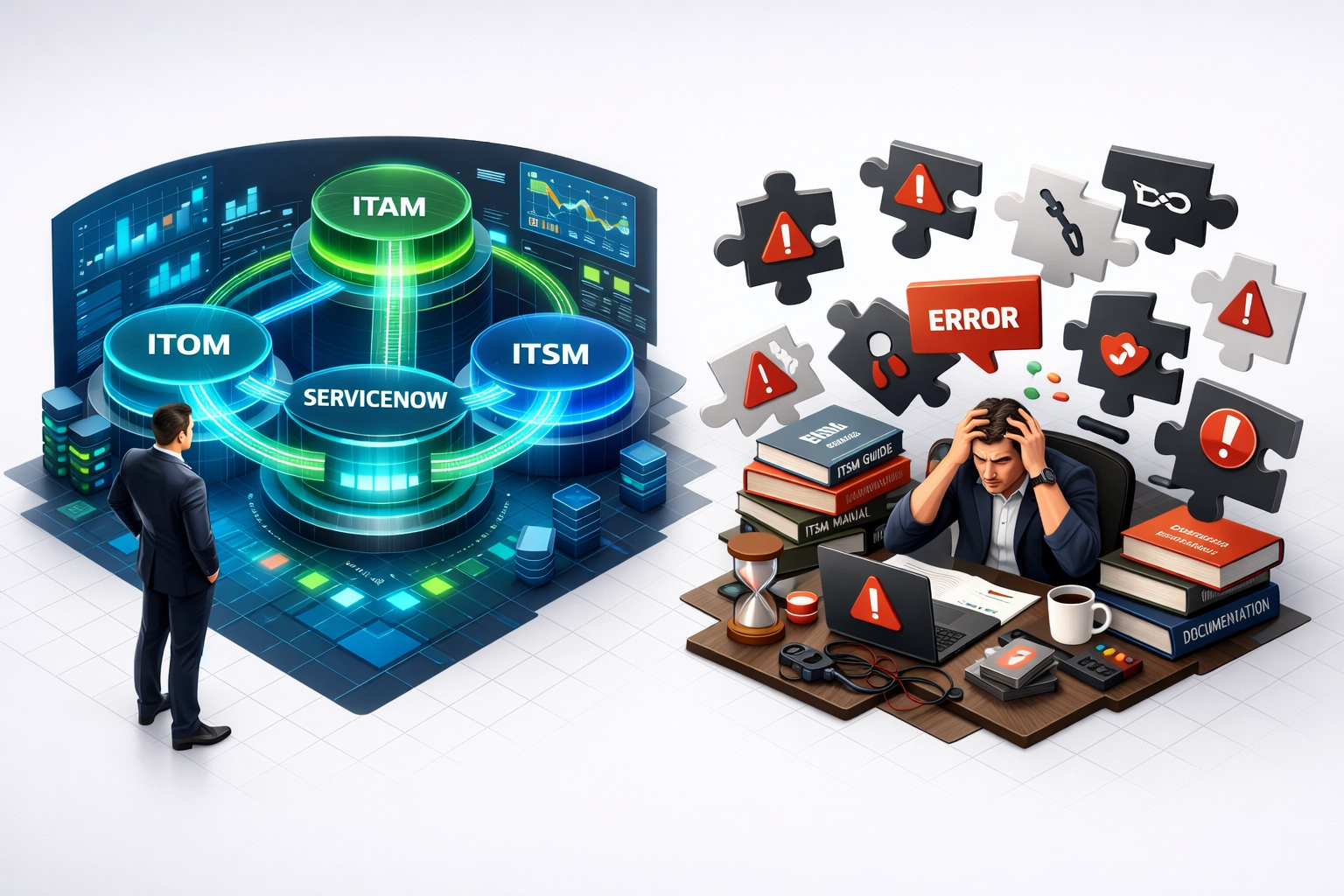Successful ITOM and ITAM implementation versus failed ServiceNow deployment with disconnected modules