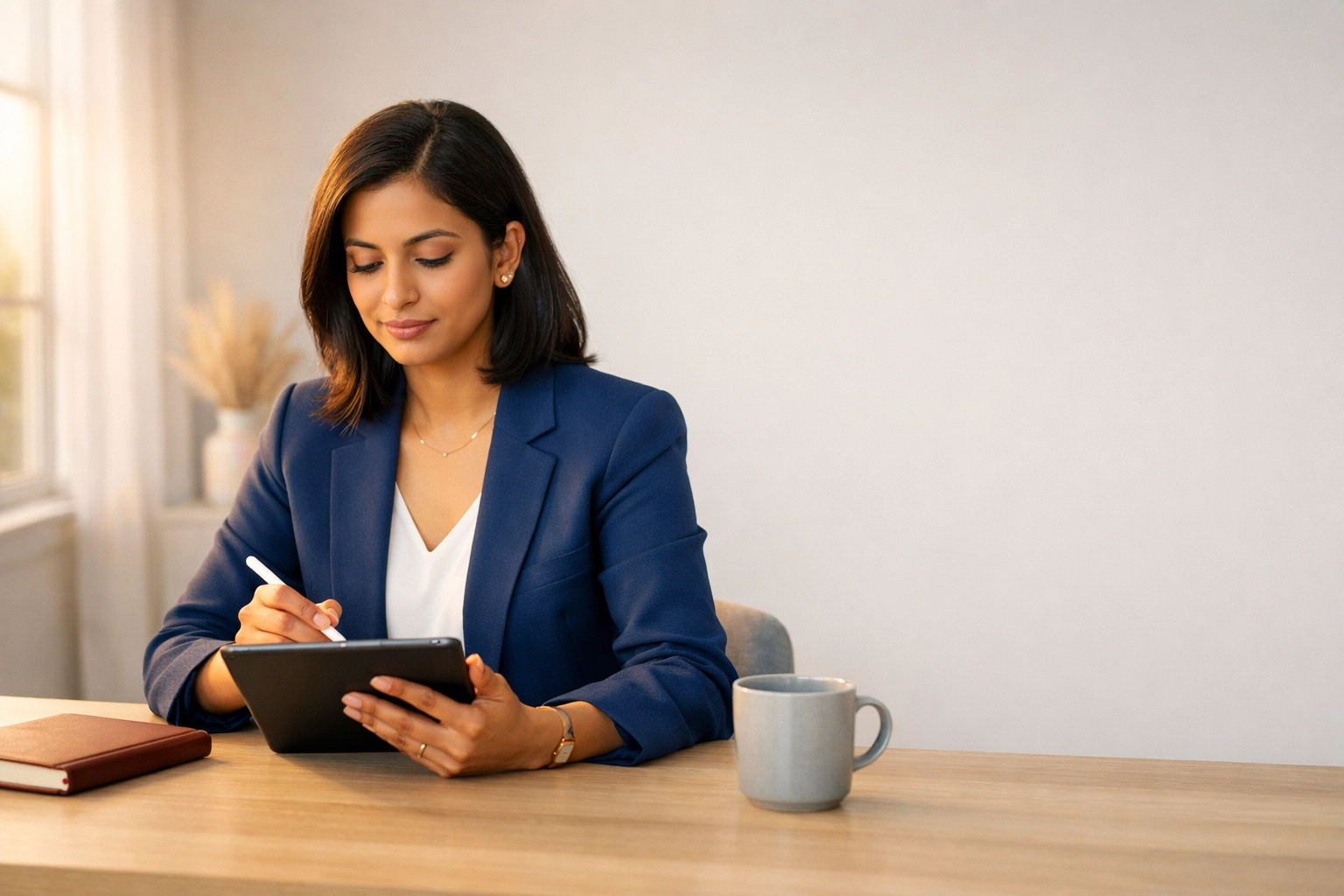 Female business owner reviewing 1099 forms for compliant business tax preparation.