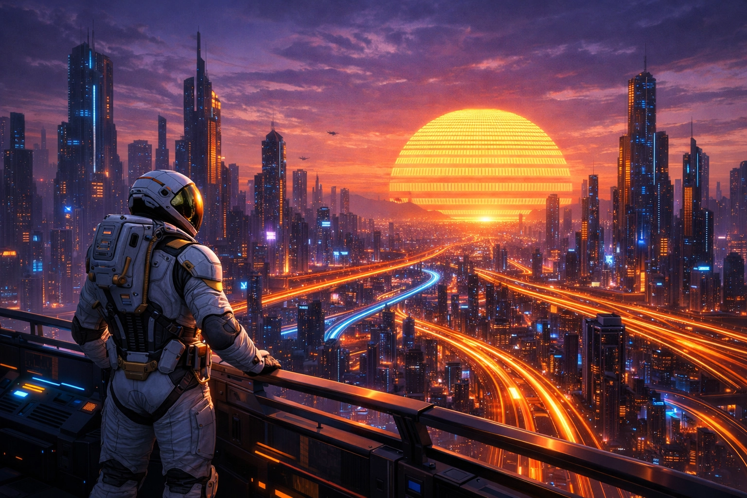 An astronaut overlooking a futuristic city representing the growth of the global Web3 payment ecosystem.