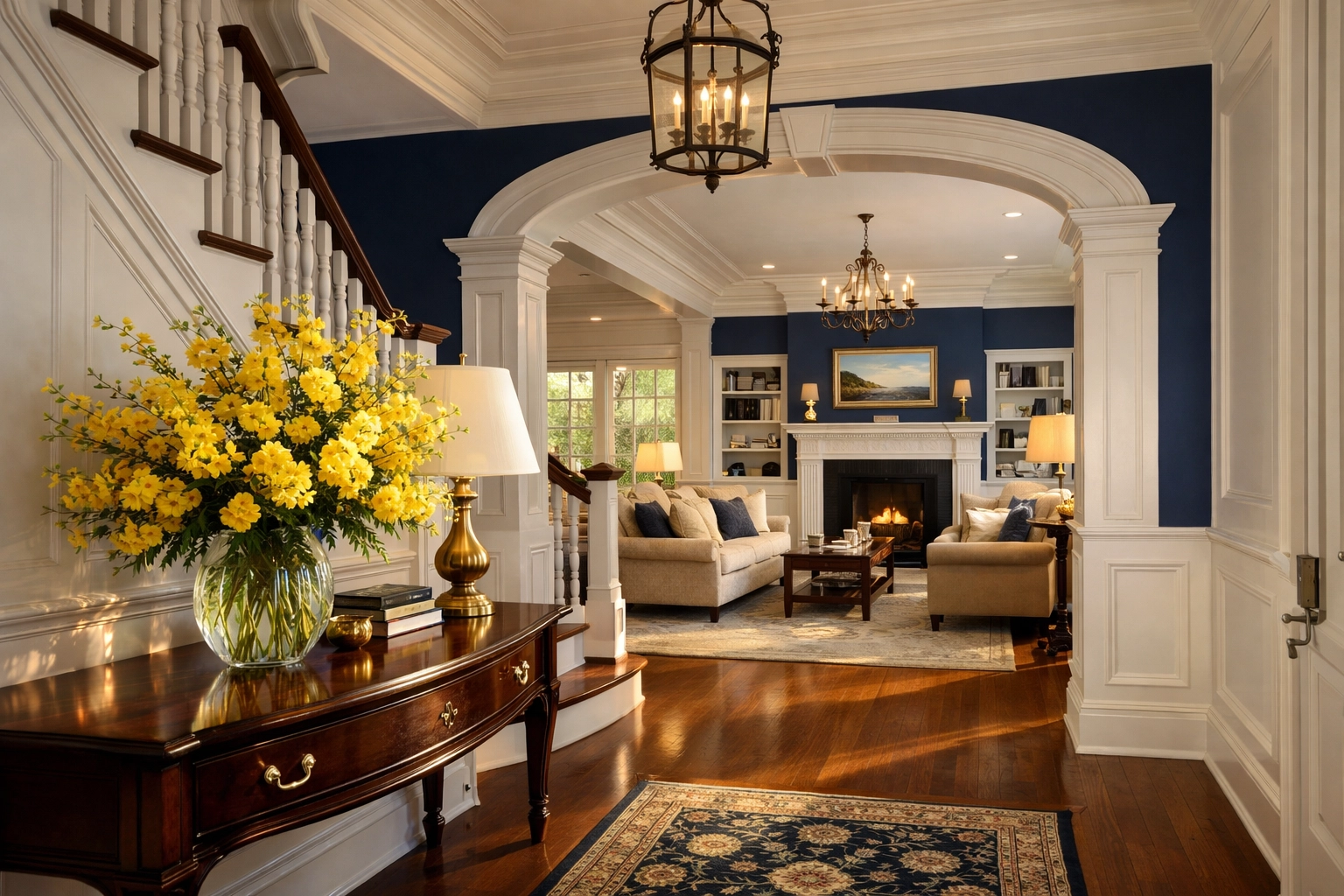 Luxury home foyer in Ashby MA reflecting the results of premium house cleaning services.