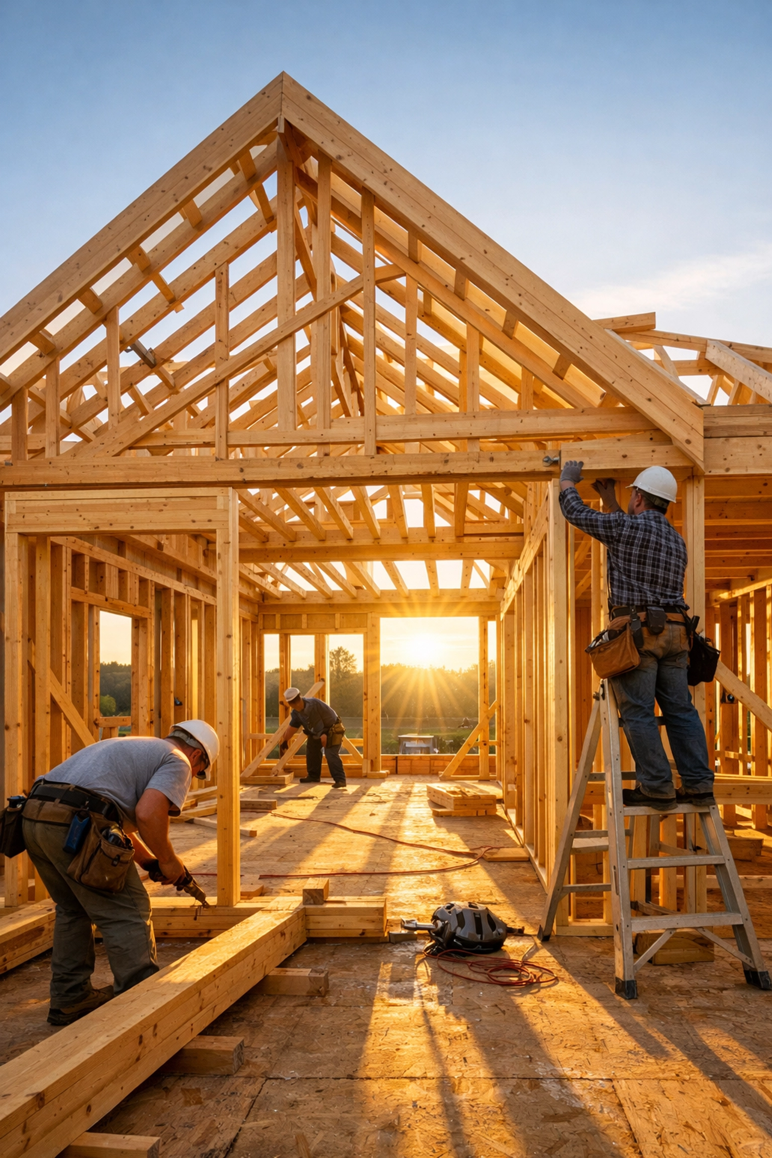 High-quality wooden framing of a traditional site-built home under construction in Terrell.