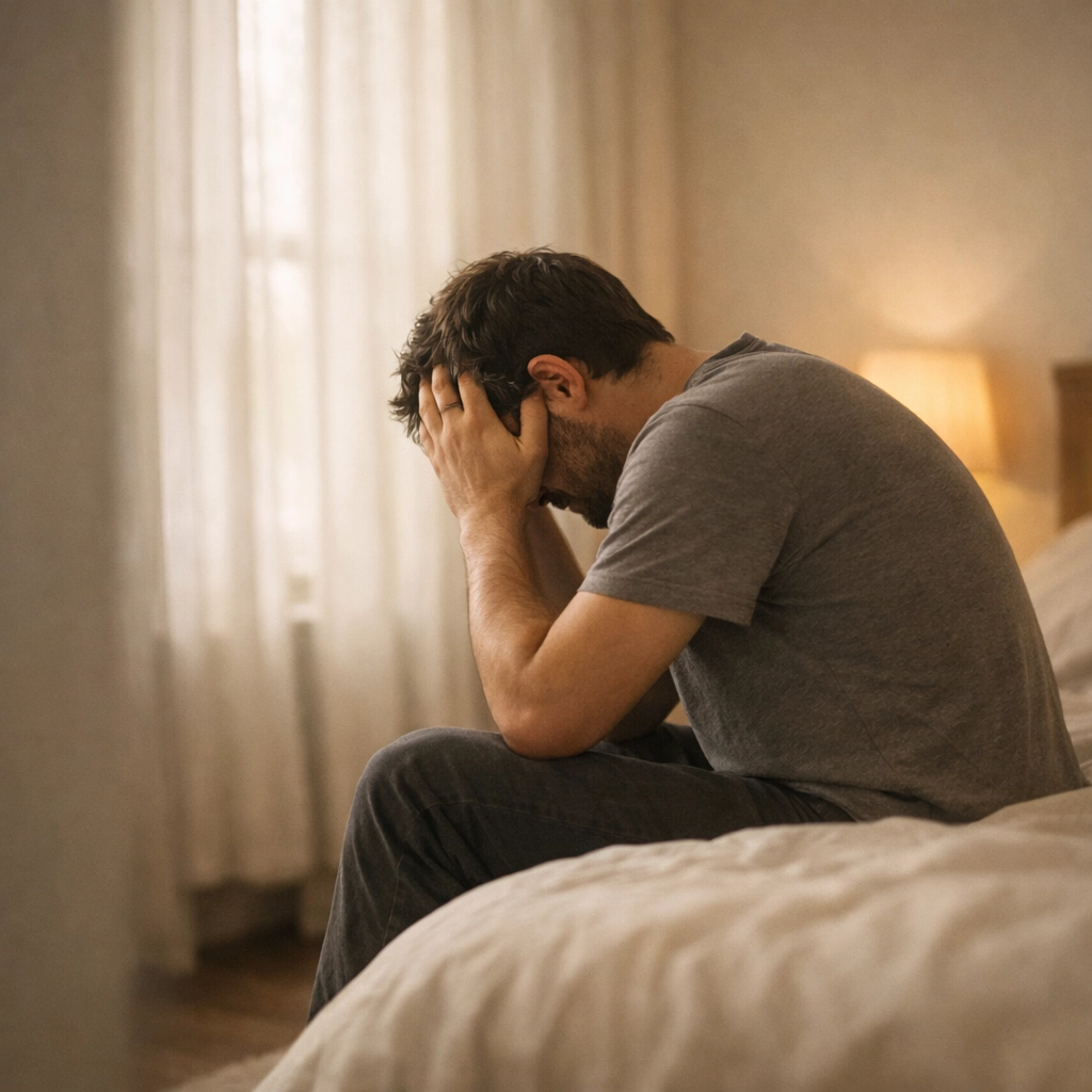 Férfi küzd stresszel és szorongással – pszichológiai tényezők merevedési zavarnál