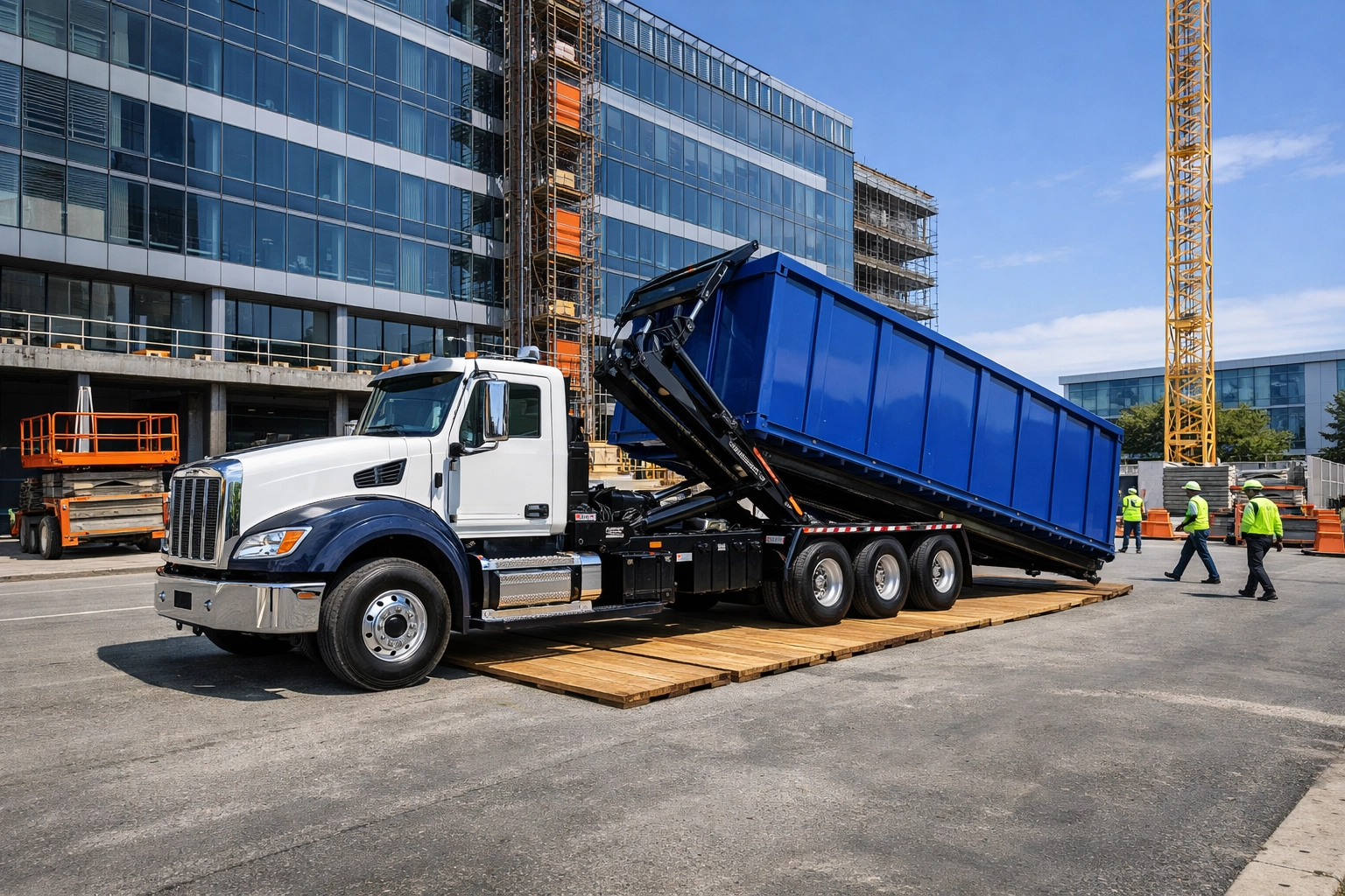 Professional 40-yard commercial dumpster delivery for North York construction waste disposal with property protection.