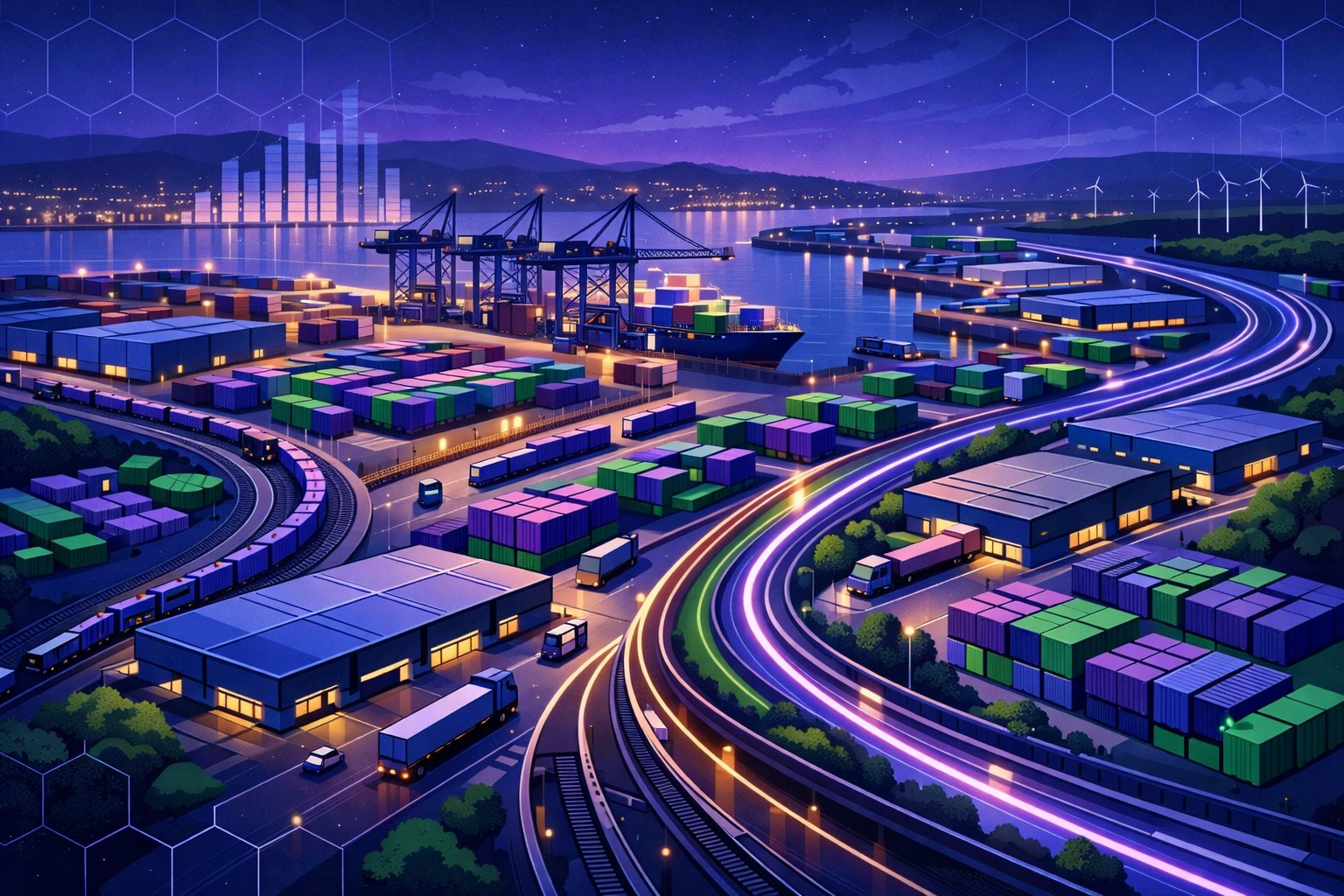 Modern North West logistics landscape showing warehouses and distribution hubs for regional growth.