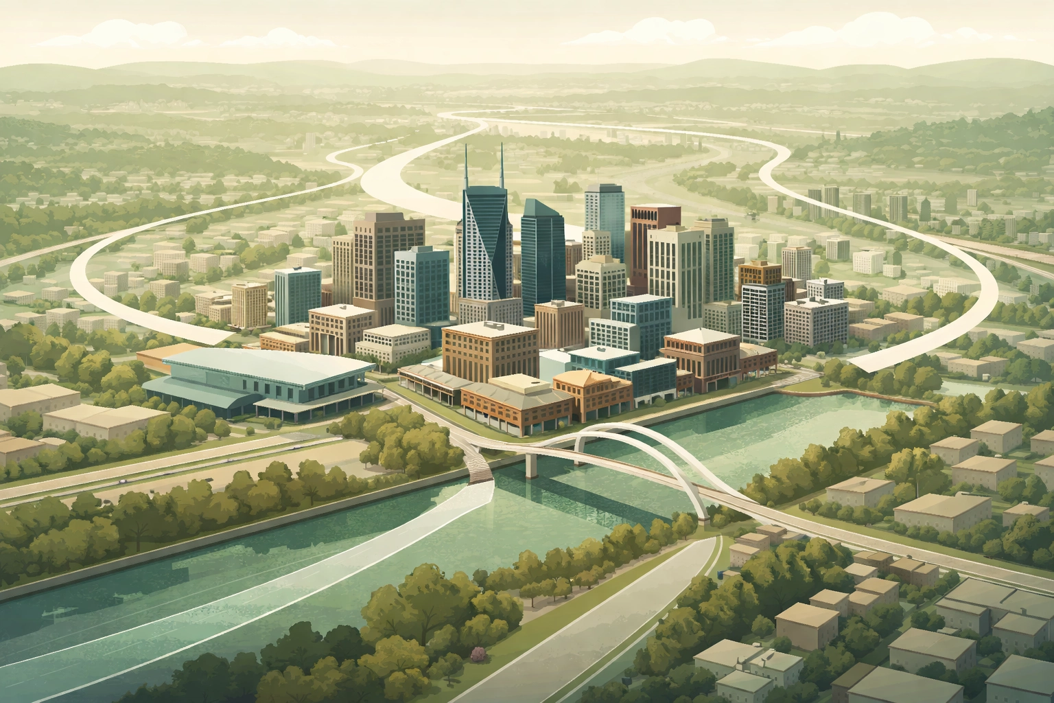 Aerial view of Nashville urban real estate highlighting trends and investor demand shifts