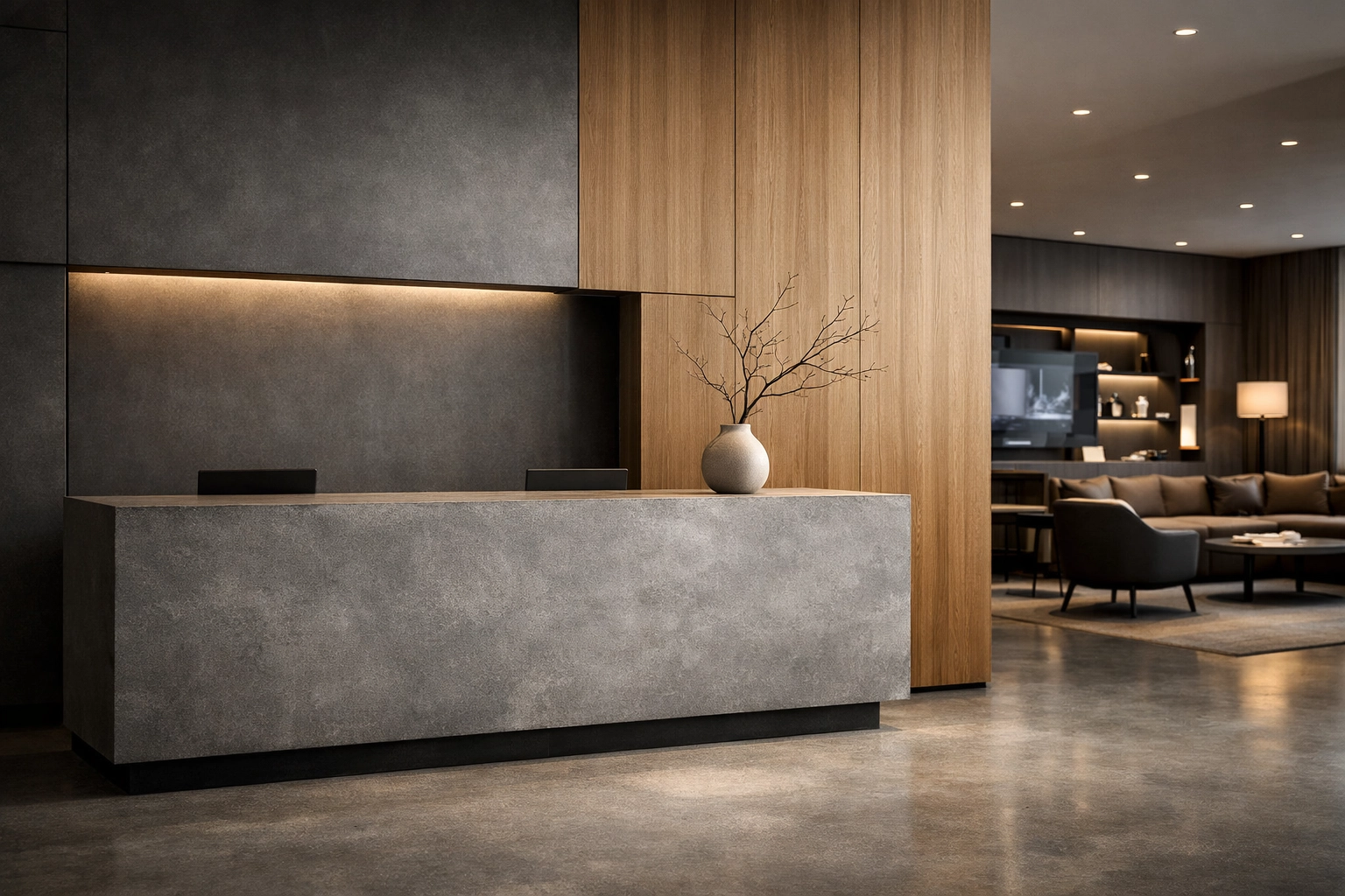 Modern boutique hotel lobby illustrating integrated PMS software and seamless guest operations.