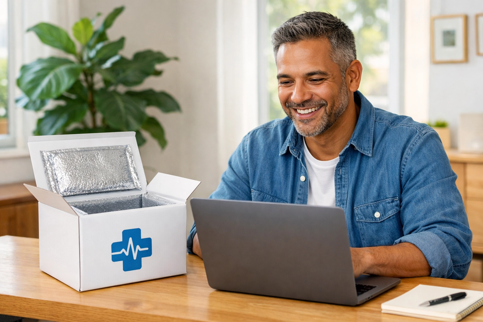 California patient using a telehealth weight loss platform with home medication delivery.