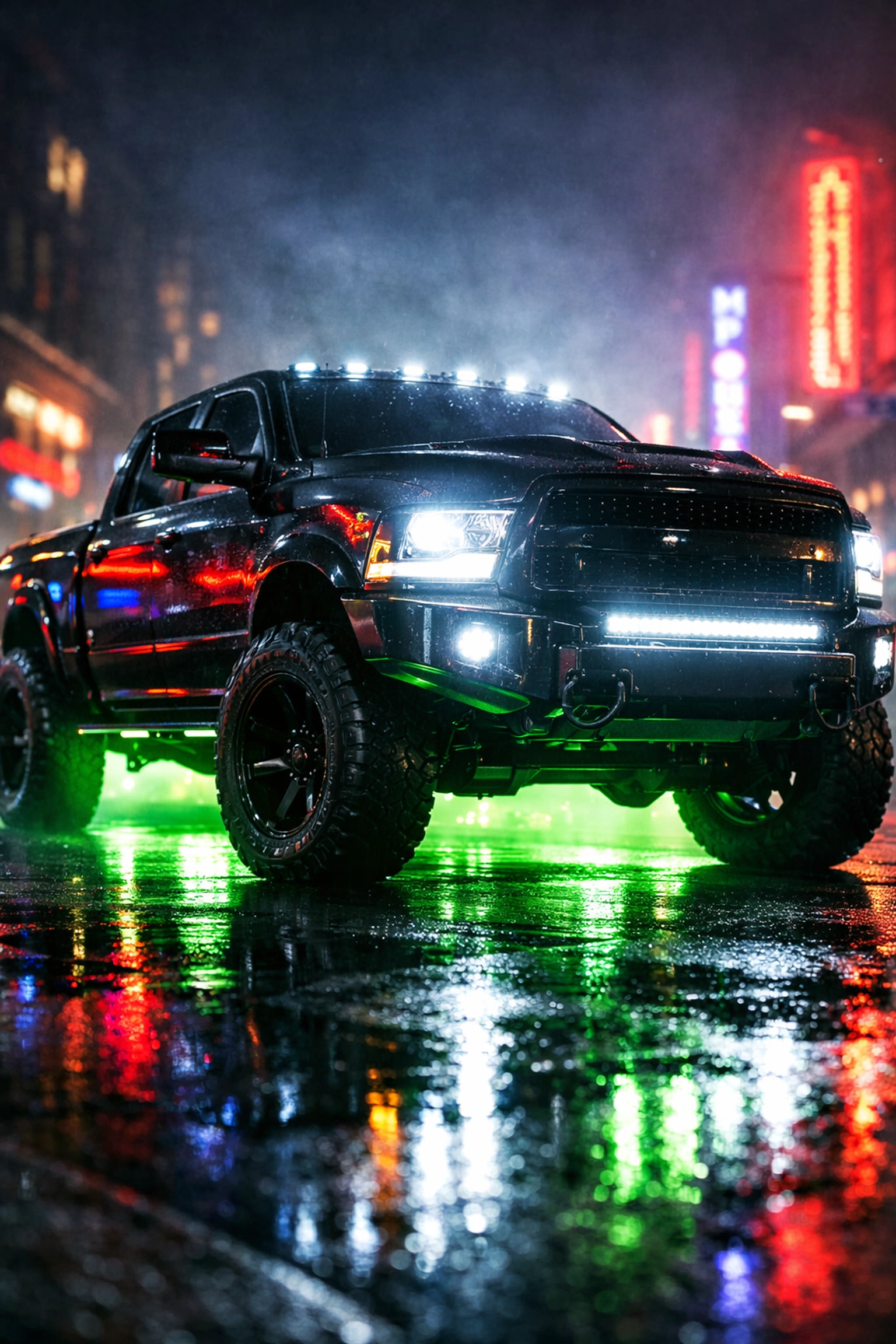 Custom truck lighting and LED underglow on a pickup from Ultimate Sounds in Chattanooga TN.