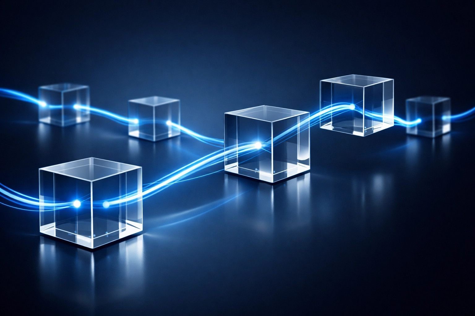 Interconnected digital cubes showing seamless software integration through bespoke AI automation.