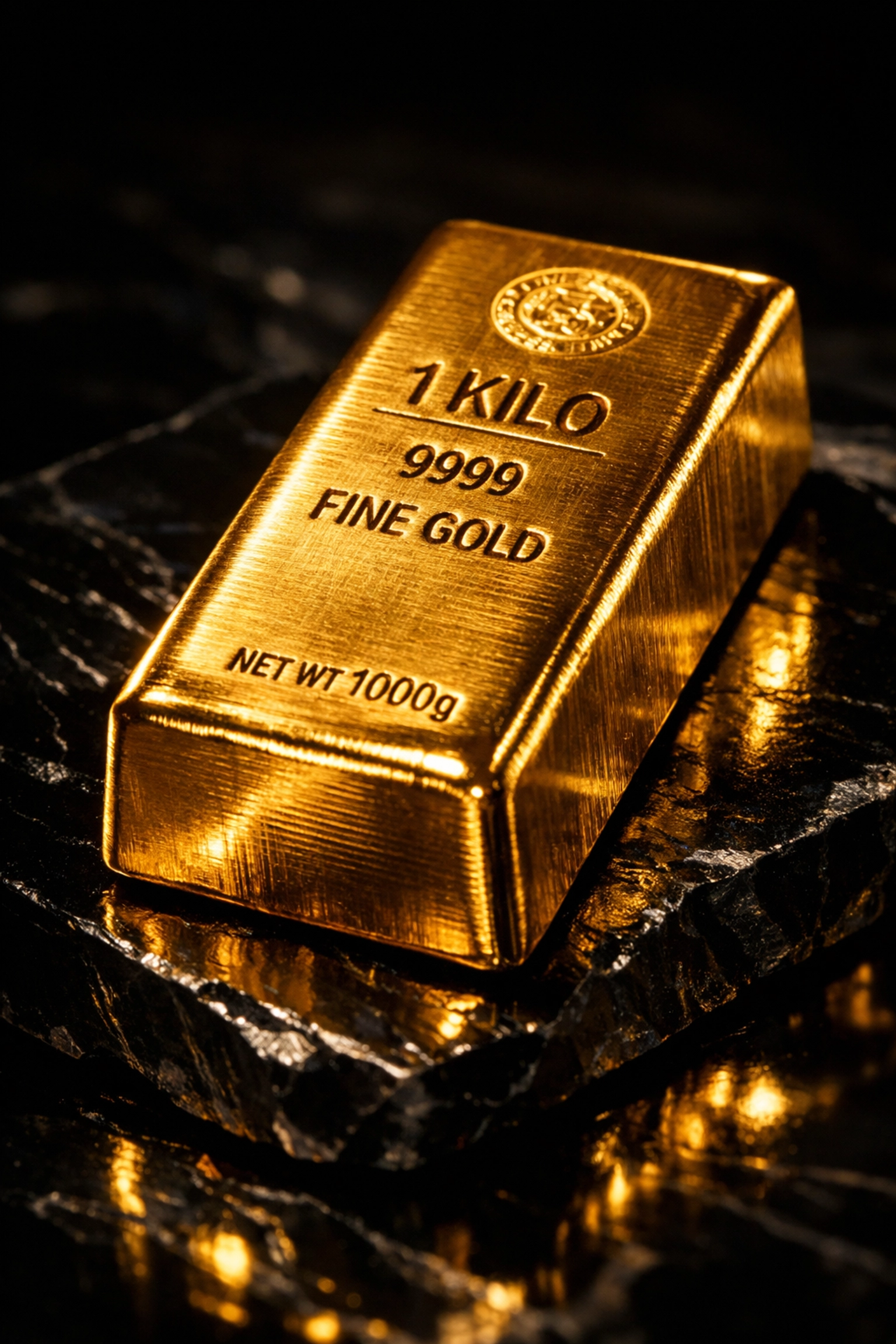 Close-up of a high-purity fine gold bullion bar representing physical gold investment and treasure.