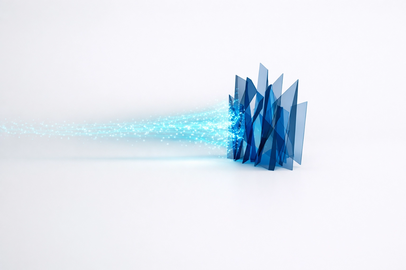 Geometric blue shards blocking a stream of light, symbolizing psychological barriers to AI implementation.