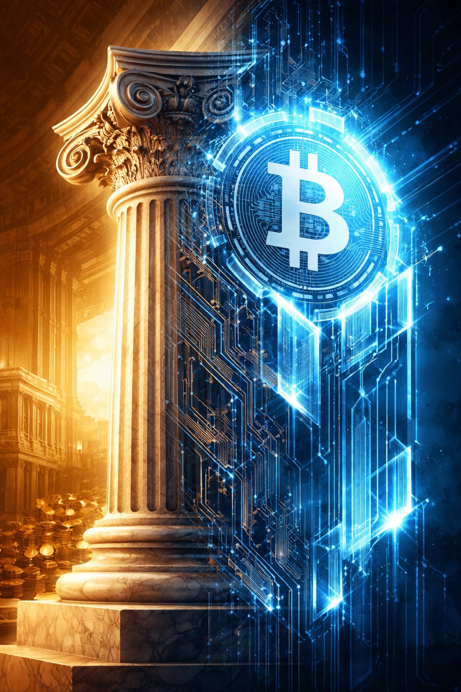 Illustration blending classical finance and digital assets, symbolizing the evolution of portfolio diversification in 2026