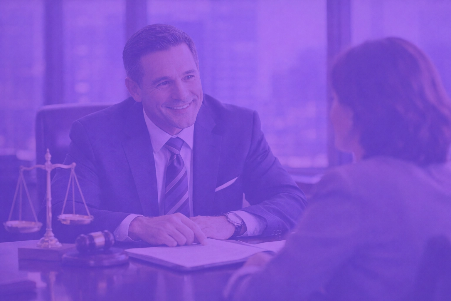 Lawyer in a boardroom building client trust through transparent discussion about secure legal tech.