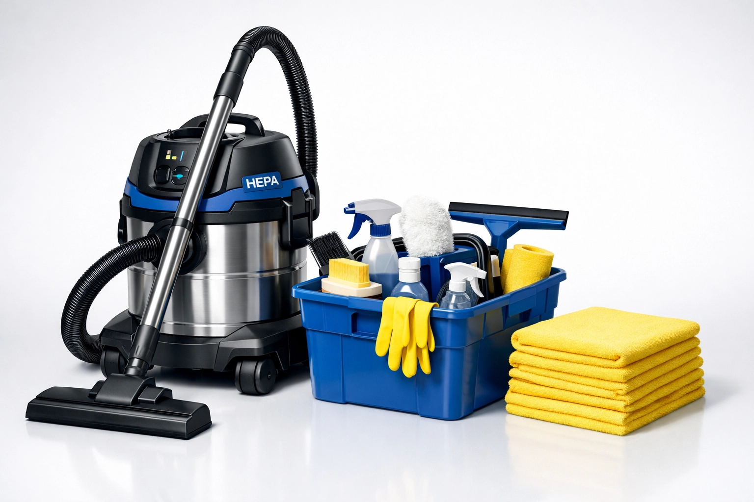 Professional deep cleaning equipment including a HEPA vacuum and supplies used by The Cleaning Ninjas.
