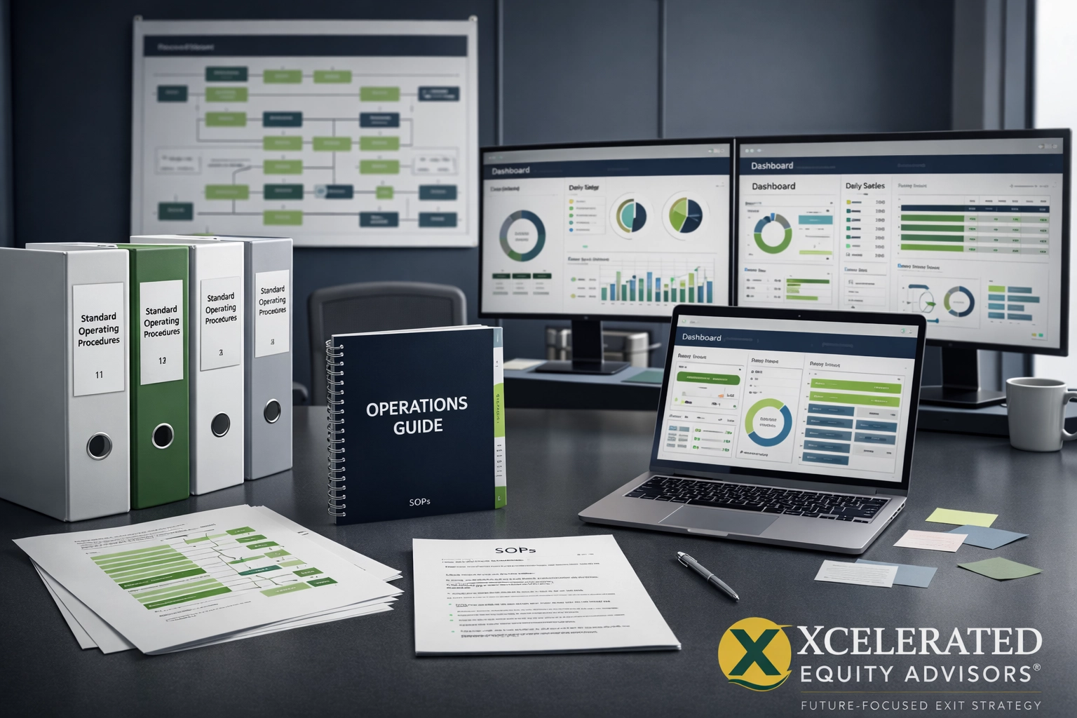 Digital business playbook showing documented systems and repeatable operational processes for exit readiness.